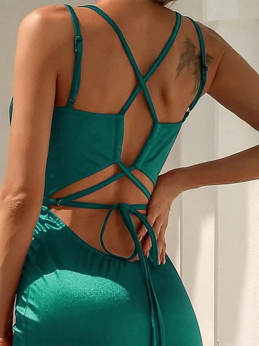 Lace Up Mermaid Satin Dress M01077 Lace Up Mermaid Satin Dress M01077