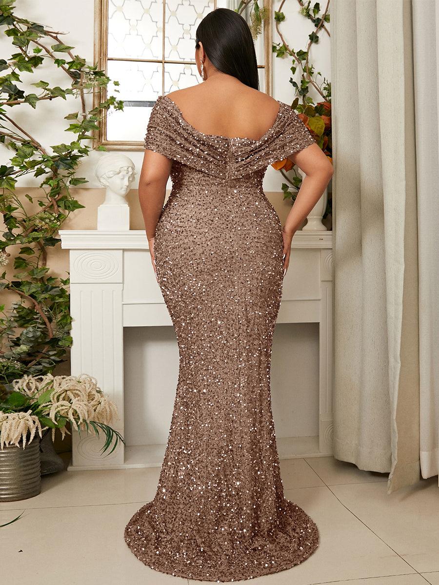 Plus Size Off Shoulder Sequin Mermaid Dress PWY108 Plus Size Off Shoulder Sequin Mermaid Dress PWY108
