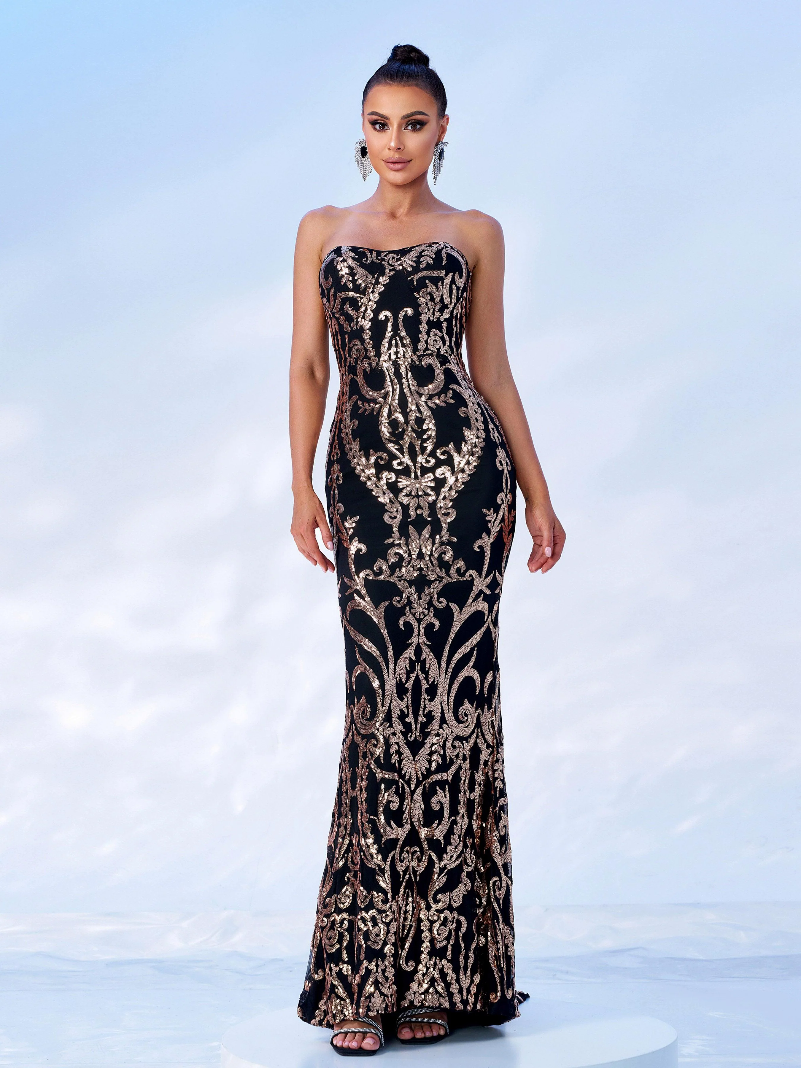Strapless Maxi Sequin Dress FT8888 Strapless Maxi Sequin Dress FT8888