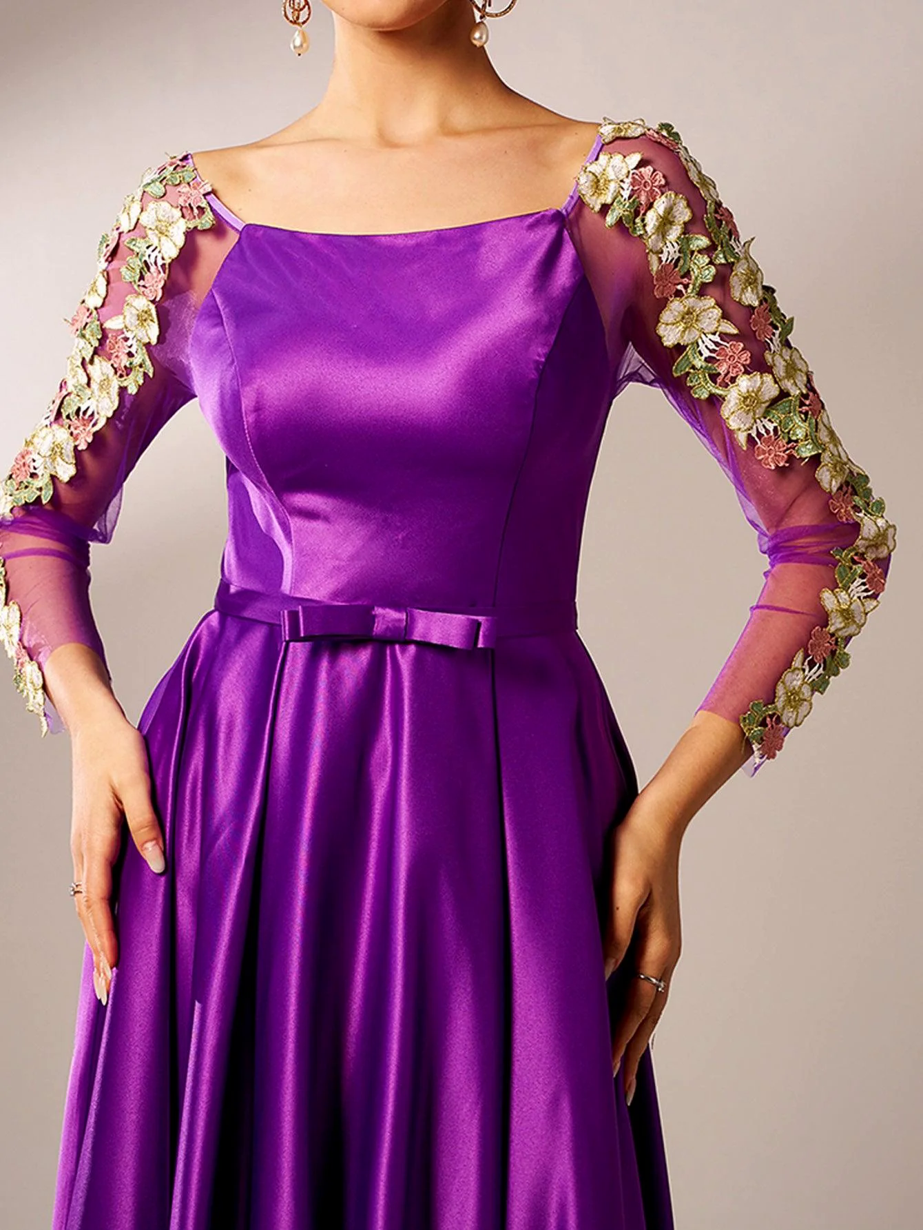 Embroidered Long Sleeve Purple A-line Evening Dress GM90144 Embroidered Long Sleeve Purple A-line Evening Dress GM90144