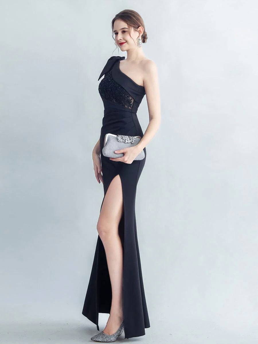 One Shoulder Panel Lace Split Prom Dress MYC2005 One Shoulder Panel Lace Split Prom Dress MYC2005