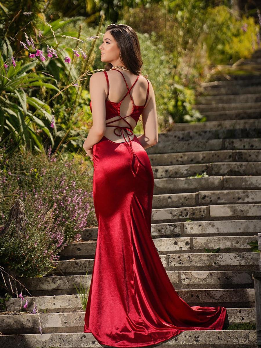Lace Up Mermaid Satin Dress M01077 Lace Up Mermaid Satin Dress M01077