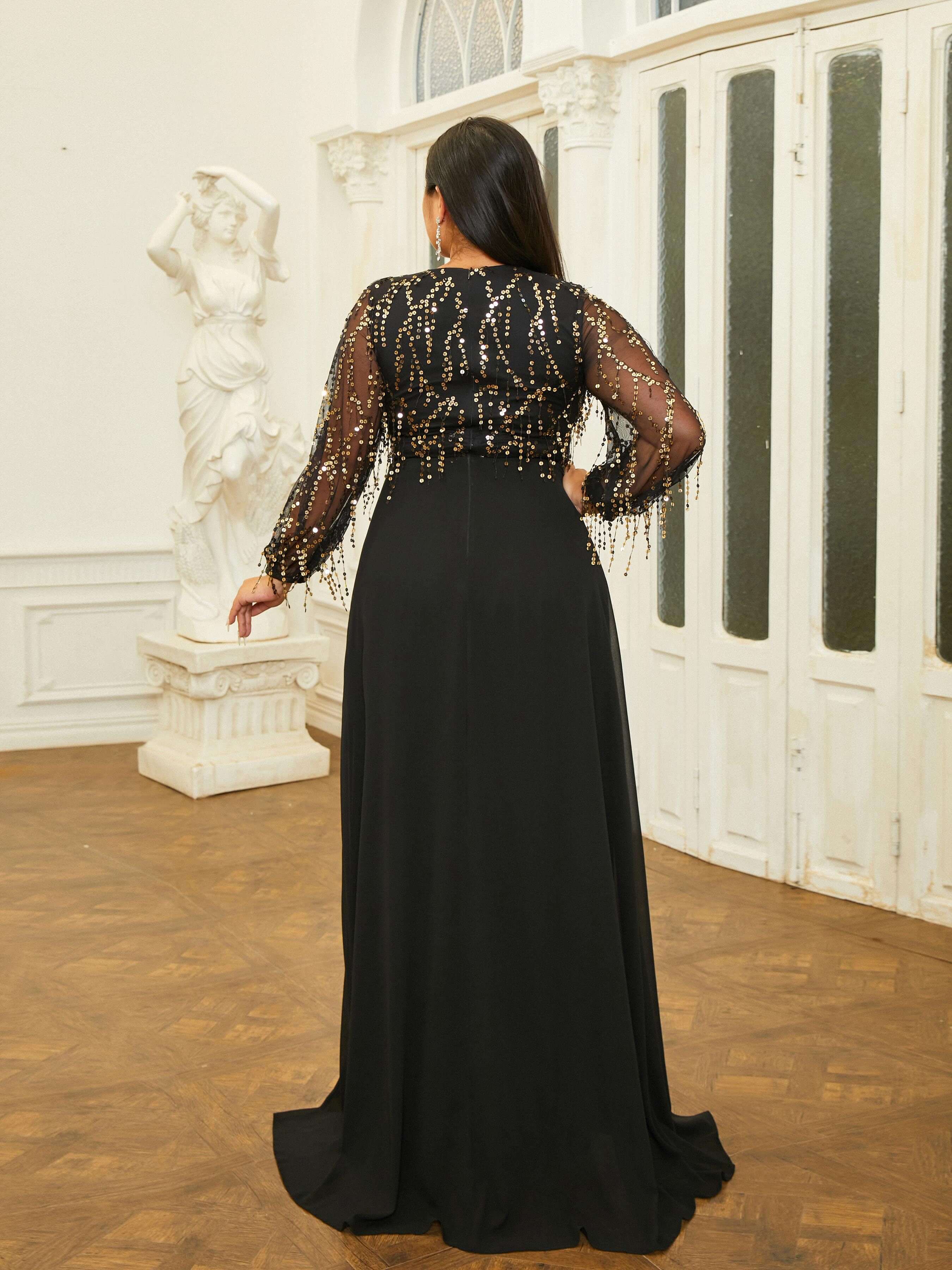 Plus Size Panel V-neck A-line Prom Dress PRM20910 Plus Size Panel V-neck A-line Prom Dress PRM20910
