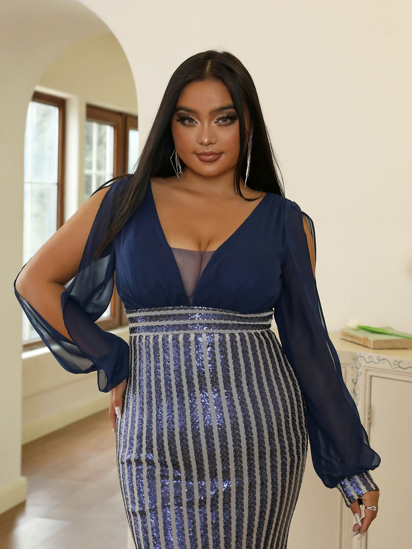 Plus Size Cutout Mermaid Sequin Prom Dress Plus Size Cutout Mermaid Sequin Prom Dress