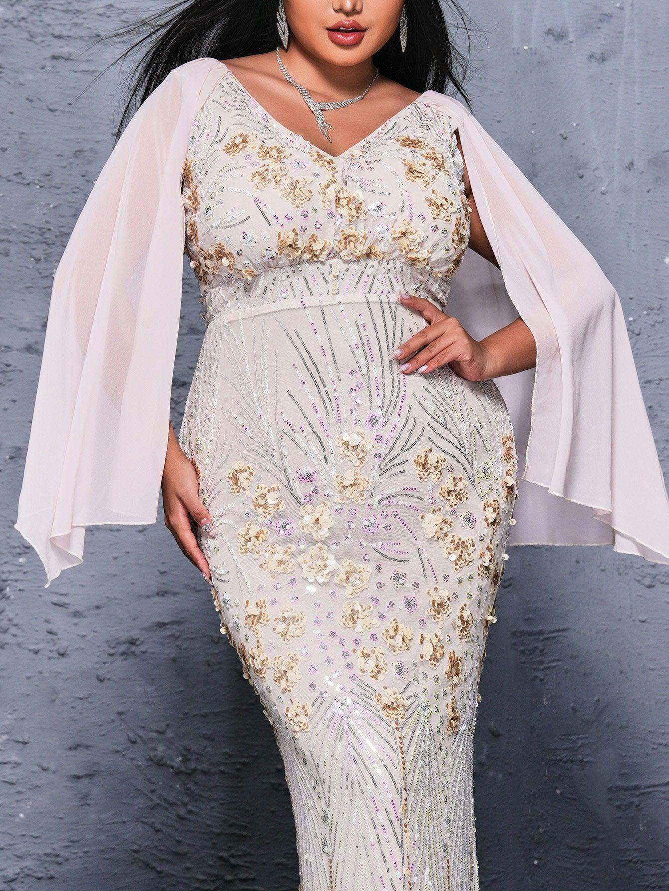 Plus V-neck Floral Sequin Mermaid Dress PRX70154 Plus V-neck Floral Sequin Mermaid Dress PRX70154