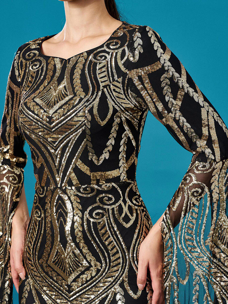 Luxury Geometric Sequin Long Sleeve Formal Dress DH80402 Luxury Geometric Sequin Long Sleeve Formal Dress DH80402