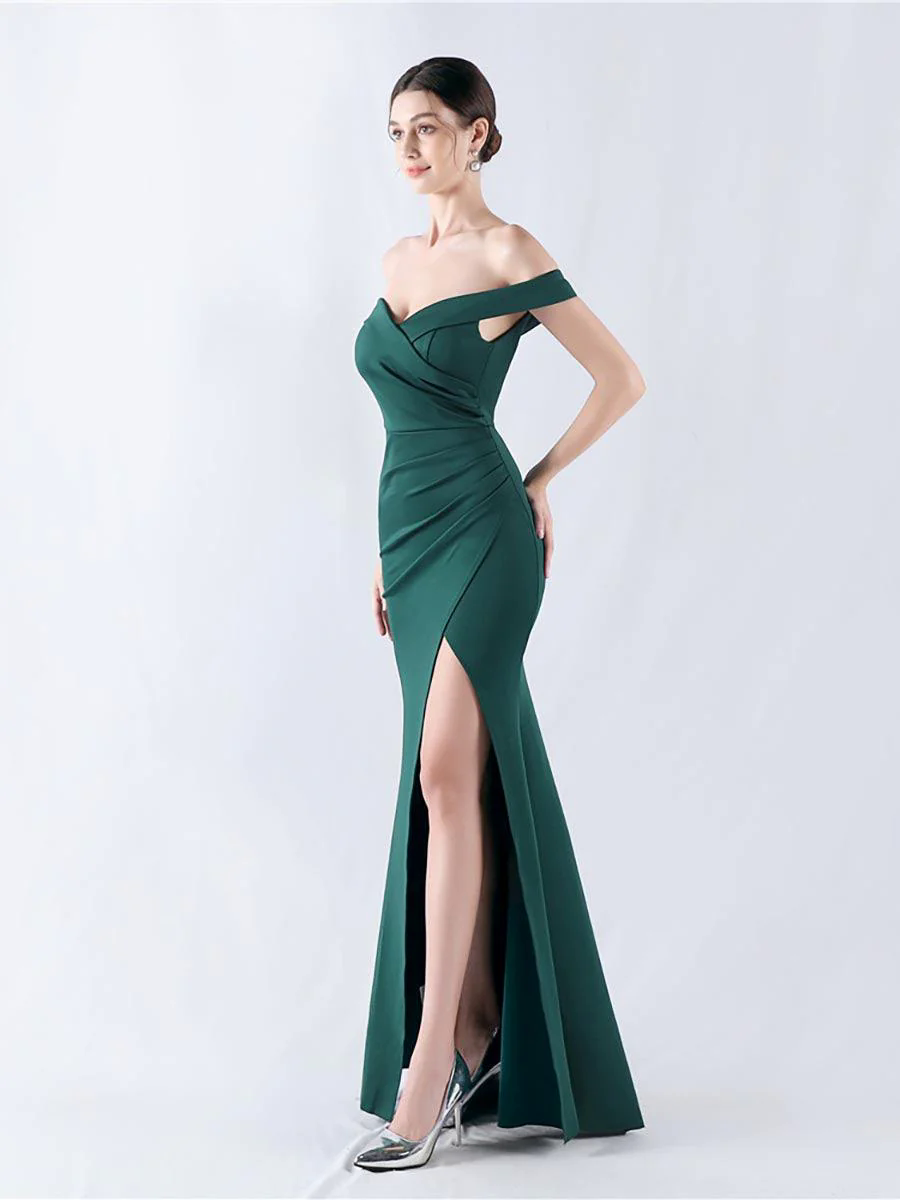Off Shoulder Ruched Split Prom Dress MYN1003 Off Shoulder Ruched Split Prom Dress MYN1003