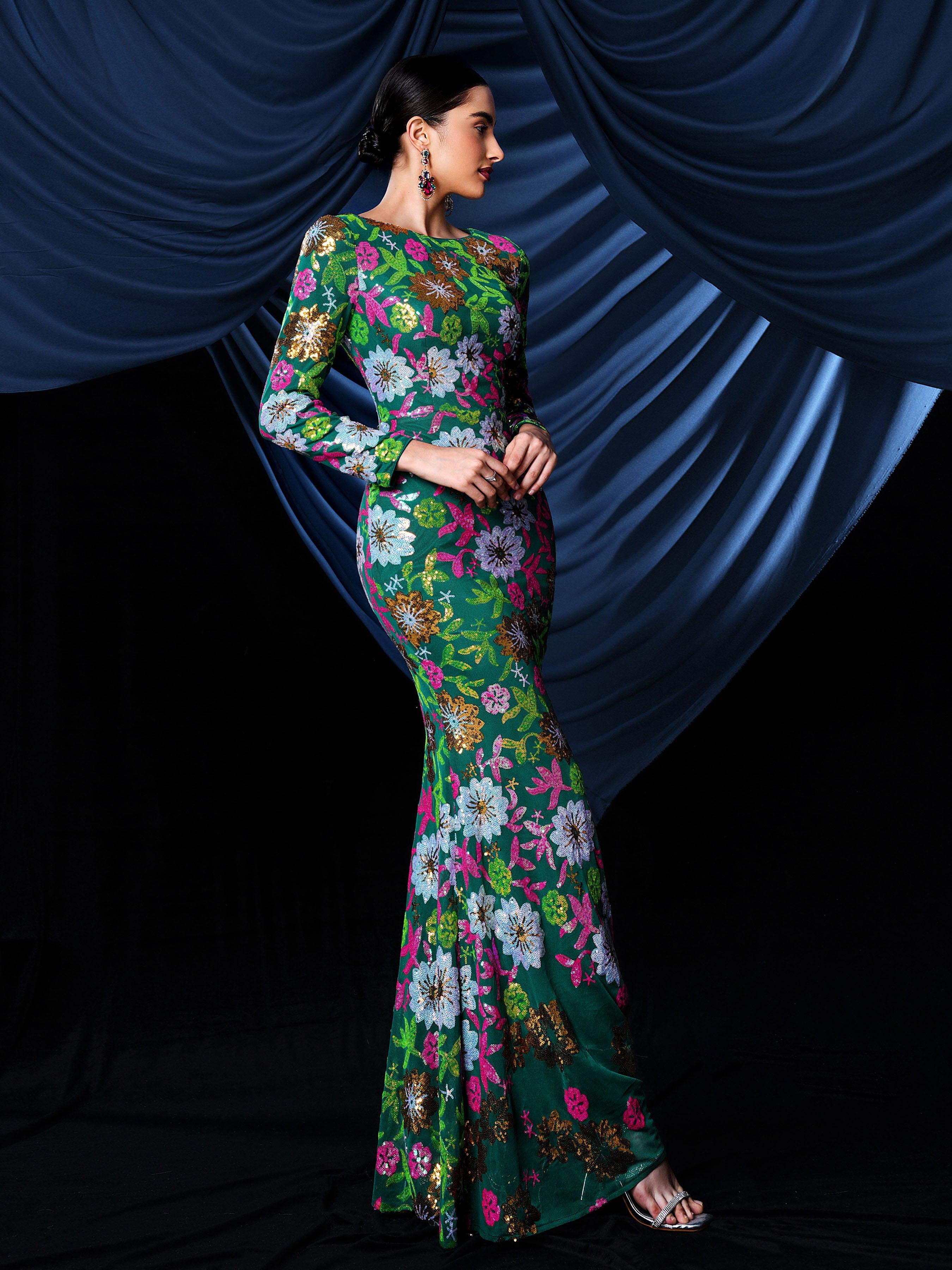 Crew Neck Floral Sequin Dress RJ10987 Crew Neck Floral Sequin Dress RJ10987