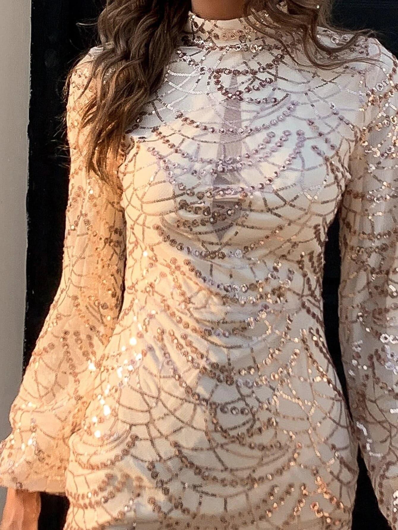 Mock Neck Sequin Bodycon Dress M01067 Mock Neck Sequin Bodycon Dress M01067