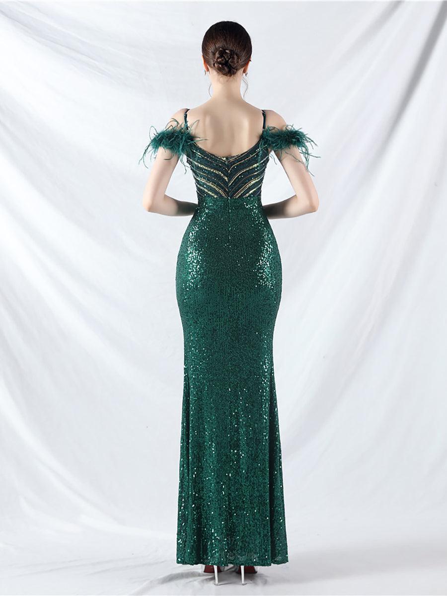 Cold Shoulder Feather Sequin Cocktail Dress MYC2006 Cold Shoulder Feather Sequin Cocktail Dress MYC2006