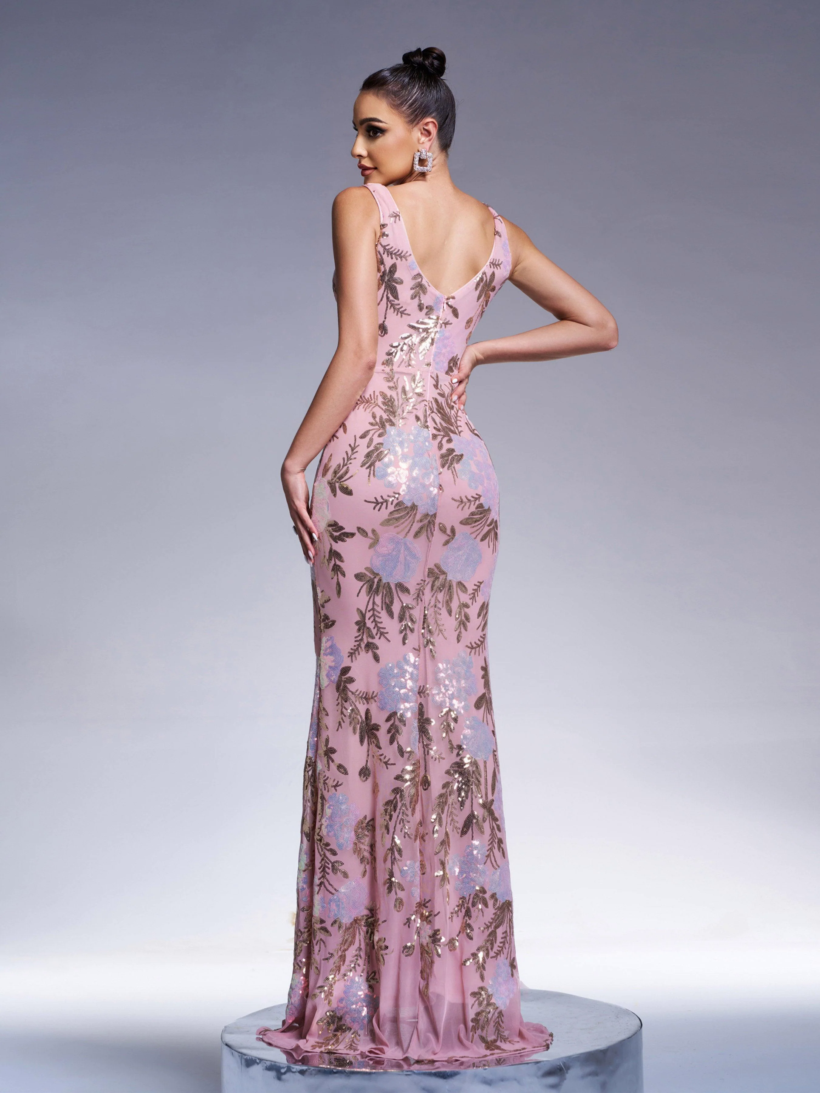 Floral Sleeveless Sequin Evening Dress XJ1986 Floral Sleeveless Sequin Evening Dress XJ1986