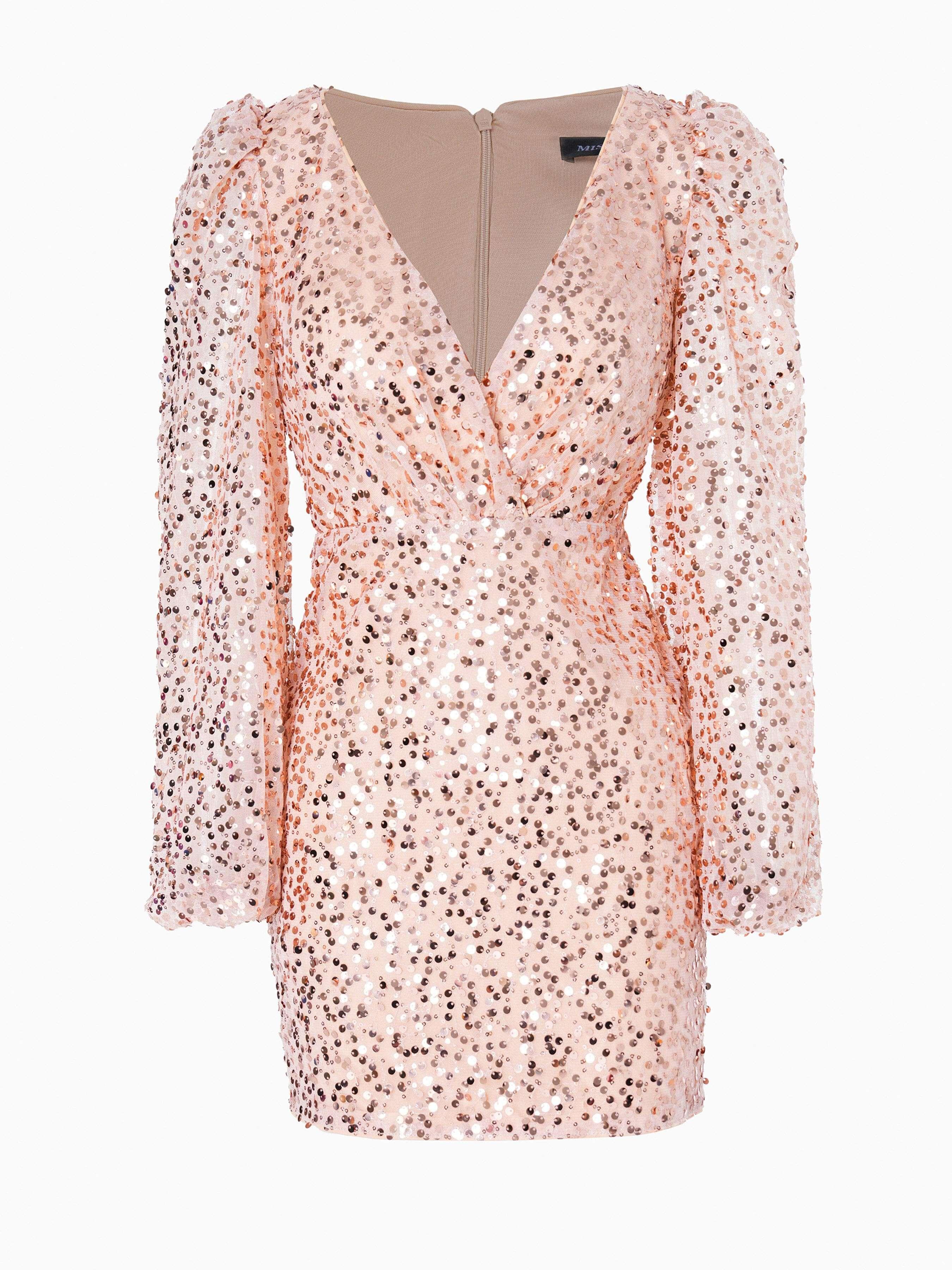 Lantern Sleeve V-neck Sequin Cocktail Dress RJ10566 Lantern Sleeve V-neck Sequin Cocktail Dress RJ10566
