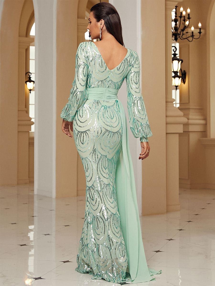 Formal Draping Sequin Long Sleeve Dress XJ1524 Formal Draping Sequin Long Sleeve Dress XJ1524