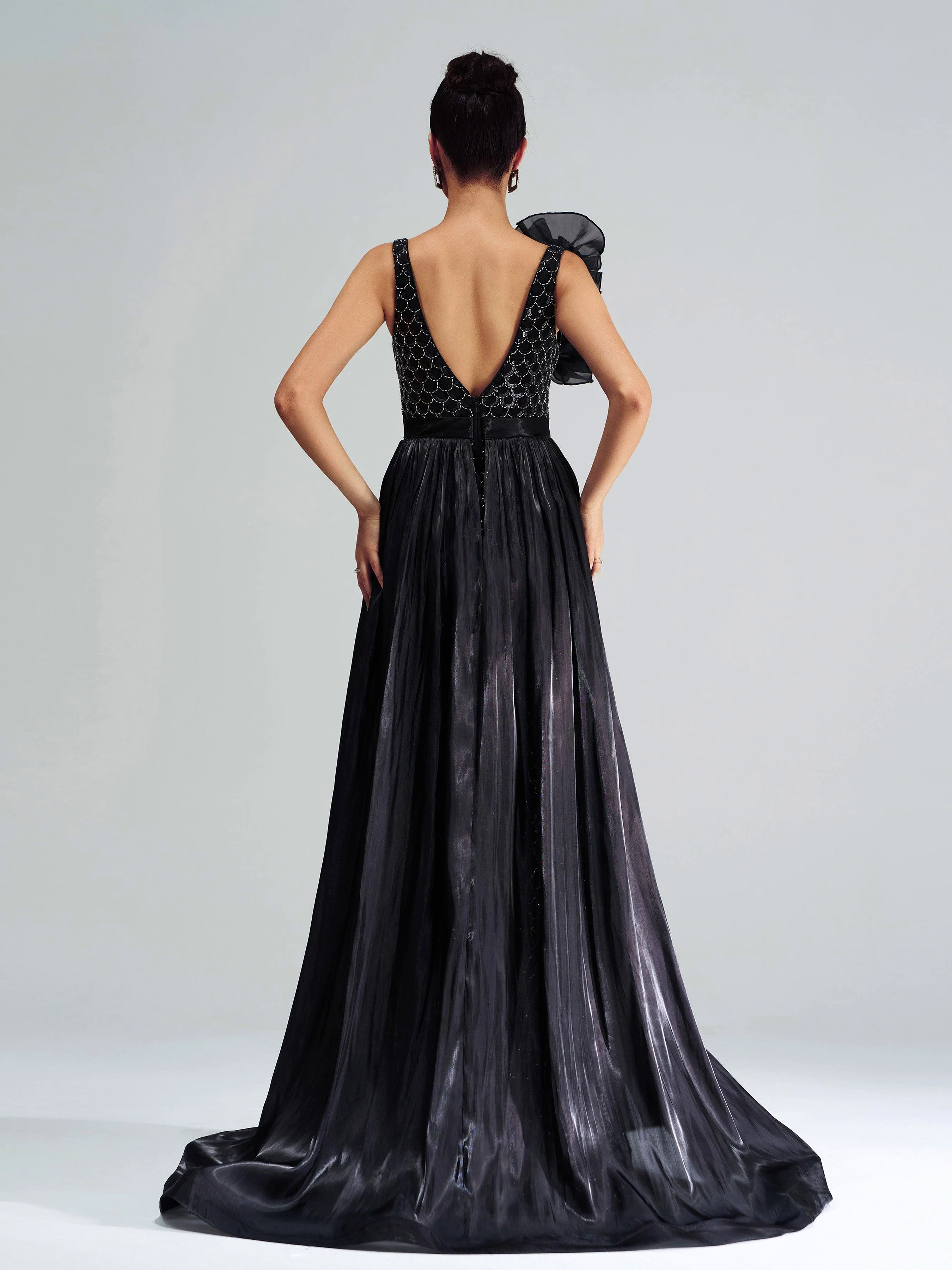 Ruffled Backless Mesh Cape Evening Dress DH80079 Ruffled Backless Mesh Cape Evening Dress DH80079