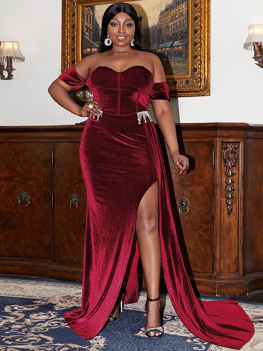 Plus Size Maxi Velvet Black Dress PXH1779 Plus Size Maxi Velvet Black Dress PXH1779