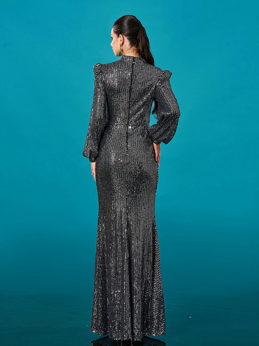 Long Sleeve Folds Solid Sequin Formal Dress DH80421 Long Sleeve Folds Solid Sequin Formal Dress DH80421