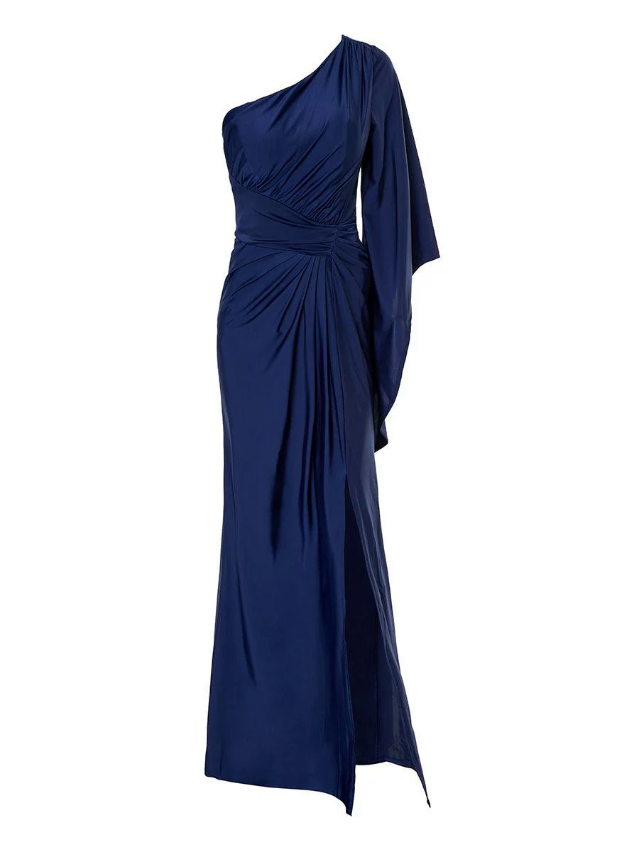 One Shoulder Split Maxi Blue Mermaid Dress XH2245 One Shoulder Split Maxi Blue Mermaid Dress XH2245