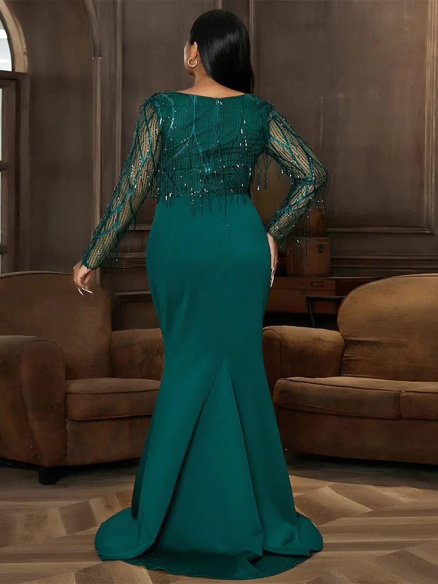 Plus Long Sleeve Fringed Maxi Dress PJMT1103 Plus Long Sleeve Fringed Maxi Dress PJMT1103