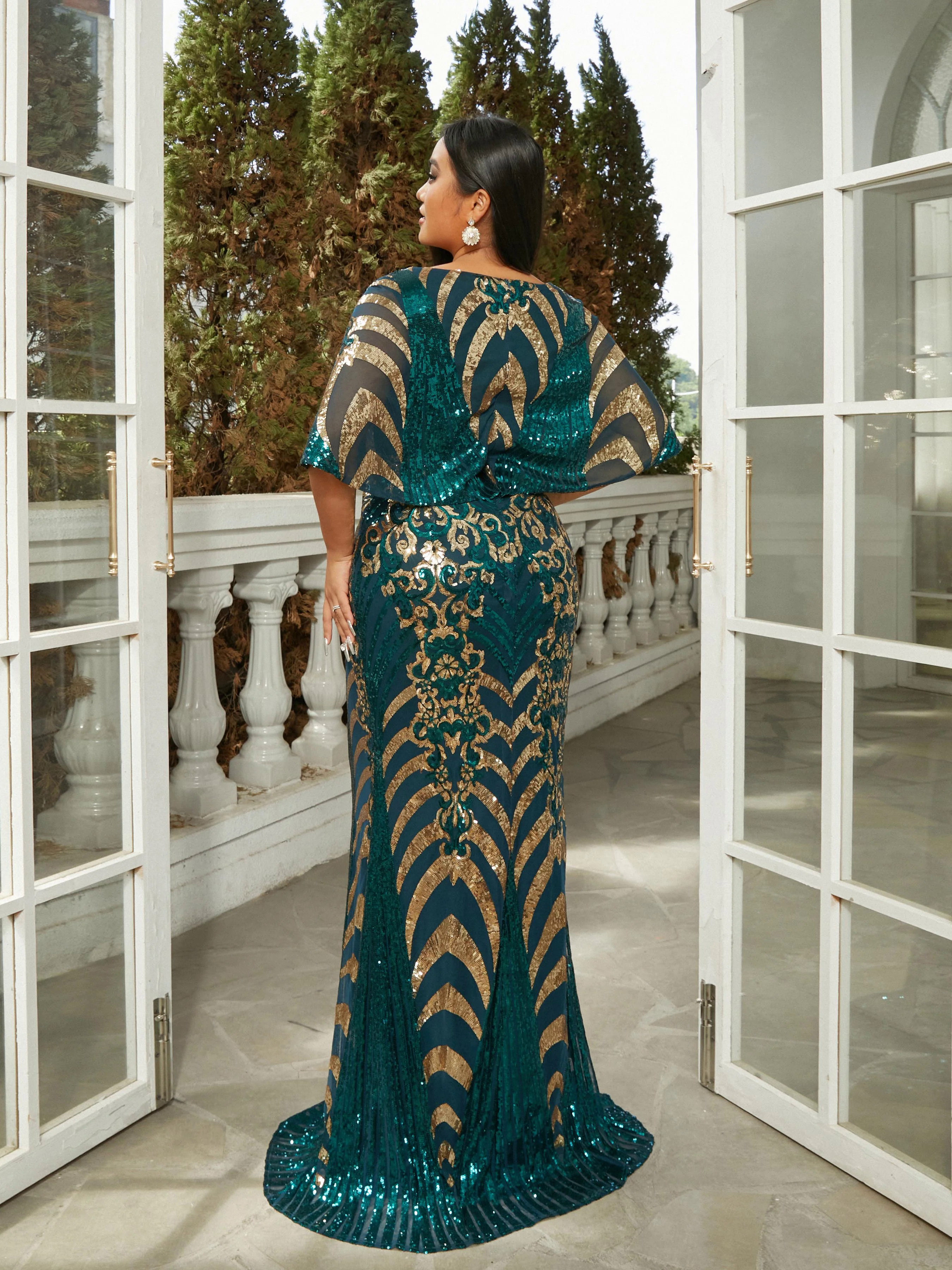 Plus V-neck Mermaid Sequin Green Dress PRH30738 Plus V-neck Mermaid Sequin Green Dress PRH30738