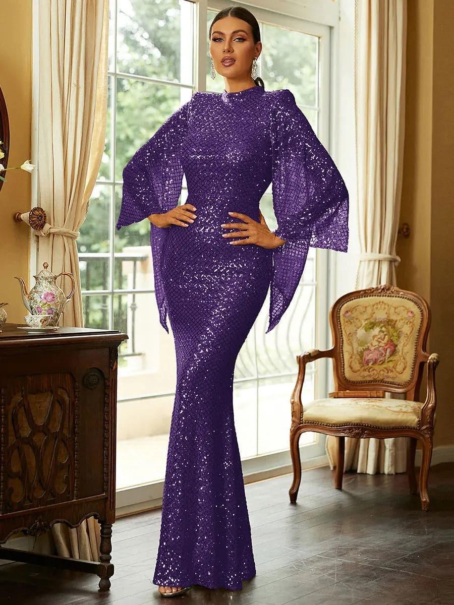 Glitter Bell Sleeve Mermaid Dress XJ1263 Glitter Bell Sleeve Mermaid Dress XJ1263
