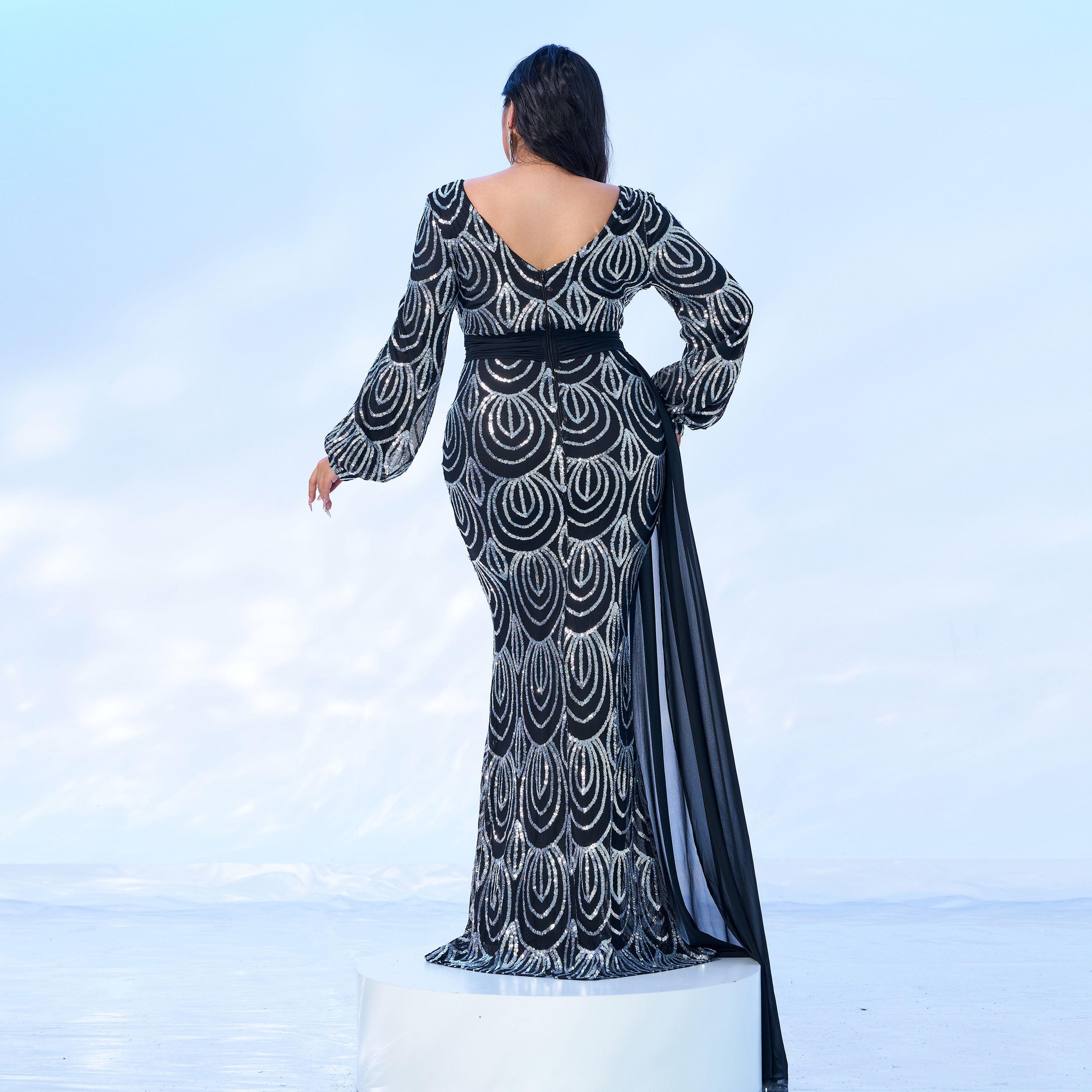 Plus V-Neck Long Sleeve Prom Dress PXJ1524 Plus V-Neck Long Sleeve Prom Dress PXJ1524