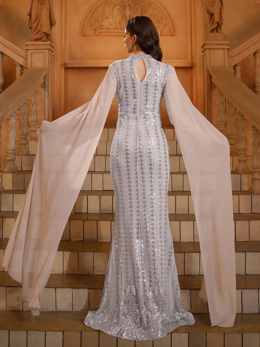 Stand Collar Leaf Sequin Arabian Dress MES00626 Stand Collar Leaf Sequin Arabian Dress MES00626