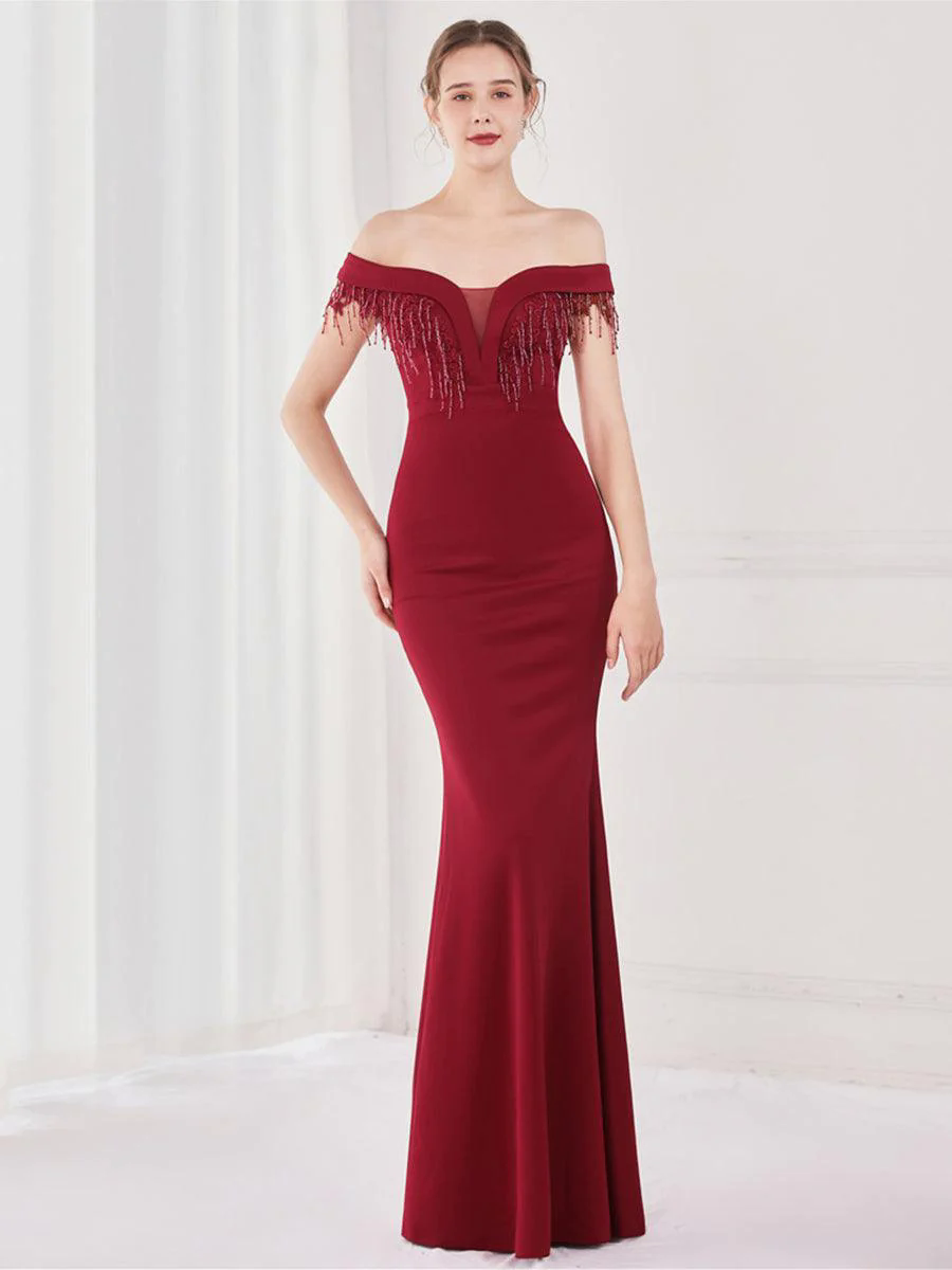 Off Shoulder Fringed Mermaid Prom Dress MYC2009 Off Shoulder Fringed Mermaid Prom Dress MYC2009