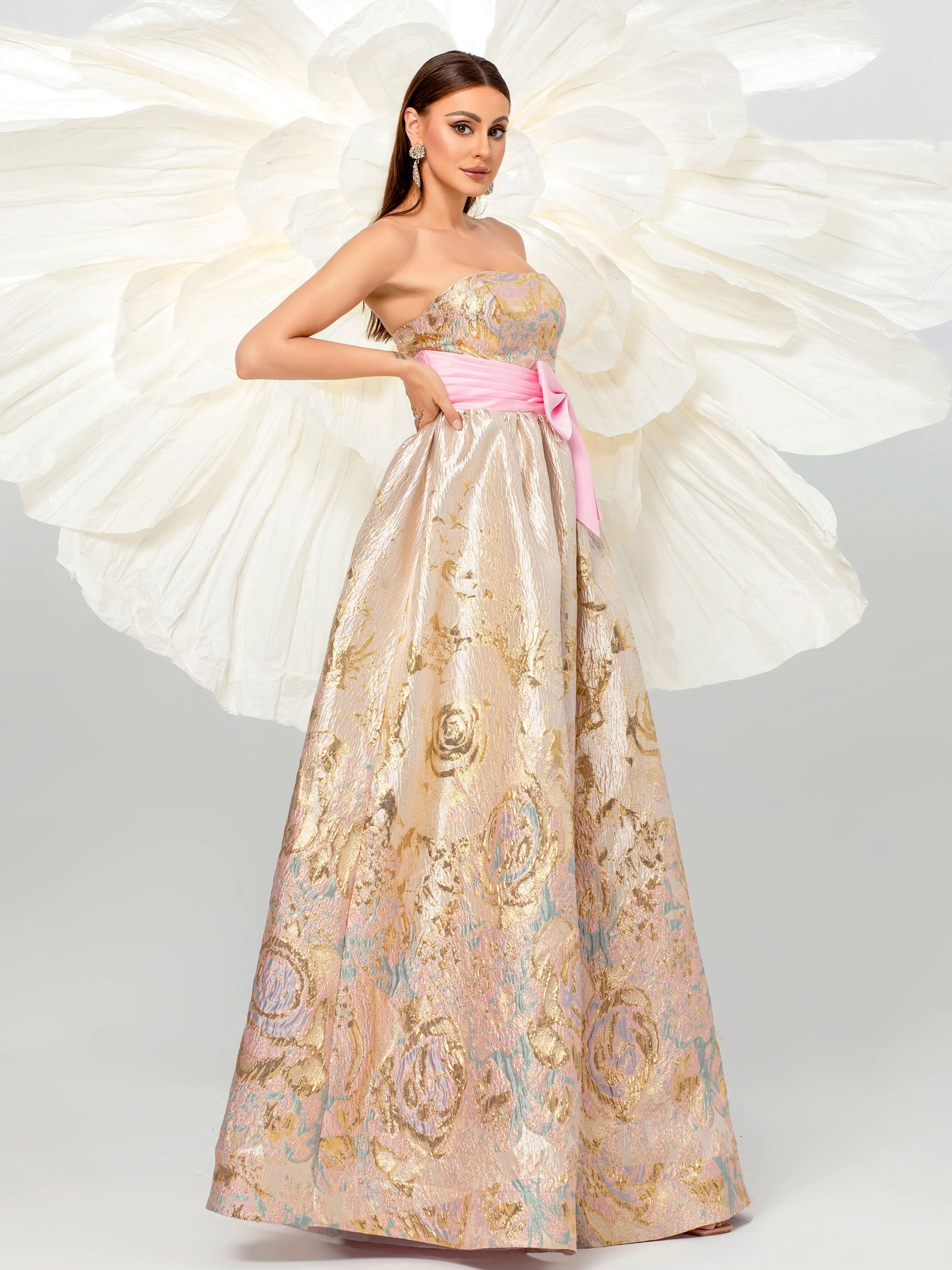 Jacquard Floral Strapless A-line Ball Gown DH80110 Jacquard Floral Strapless A-line Ball Gown DH80110