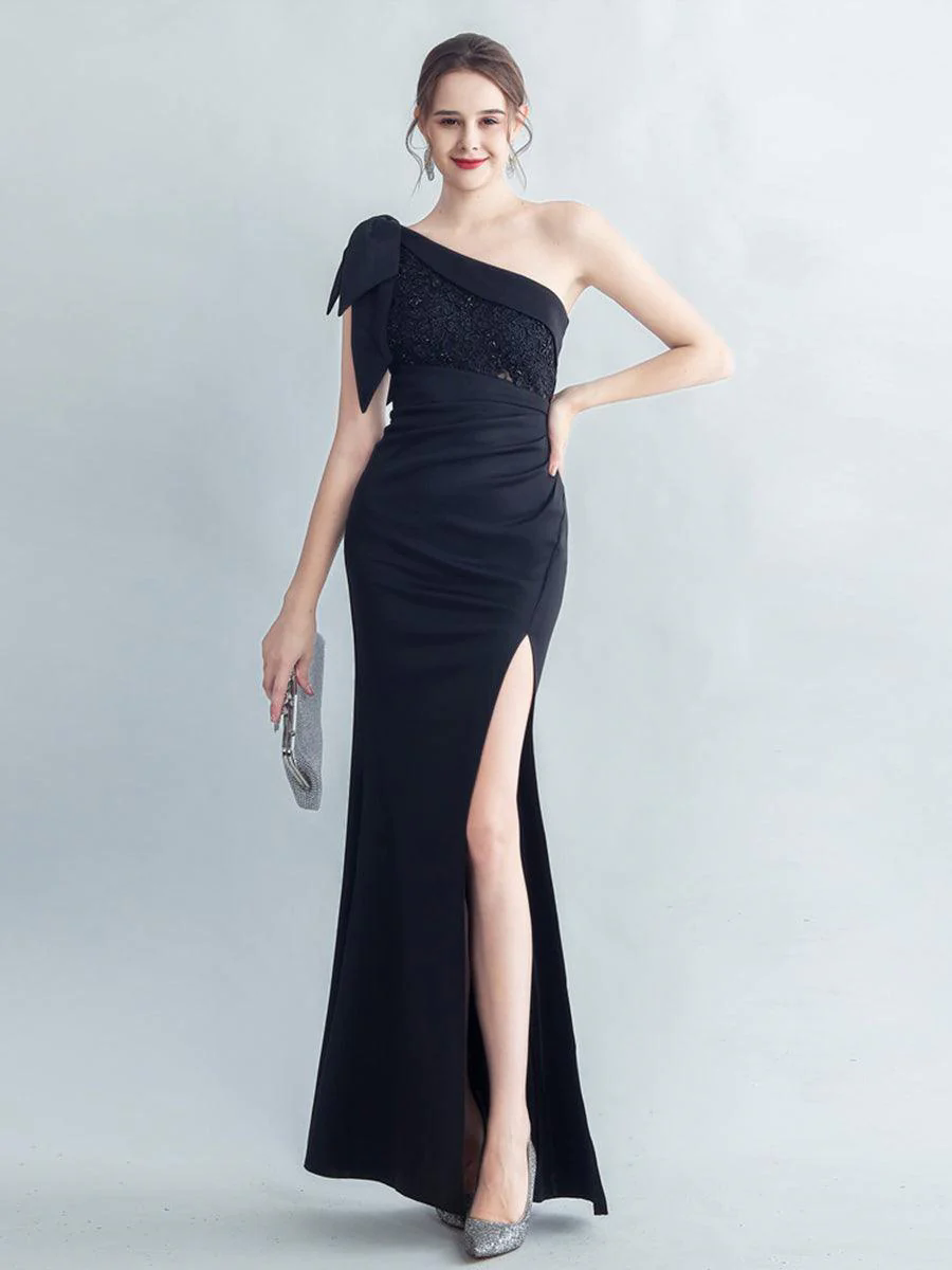 One Shoulder Panel Lace Split Prom Dress MYC2005 One Shoulder Panel Lace Split Prom Dress MYC2005
