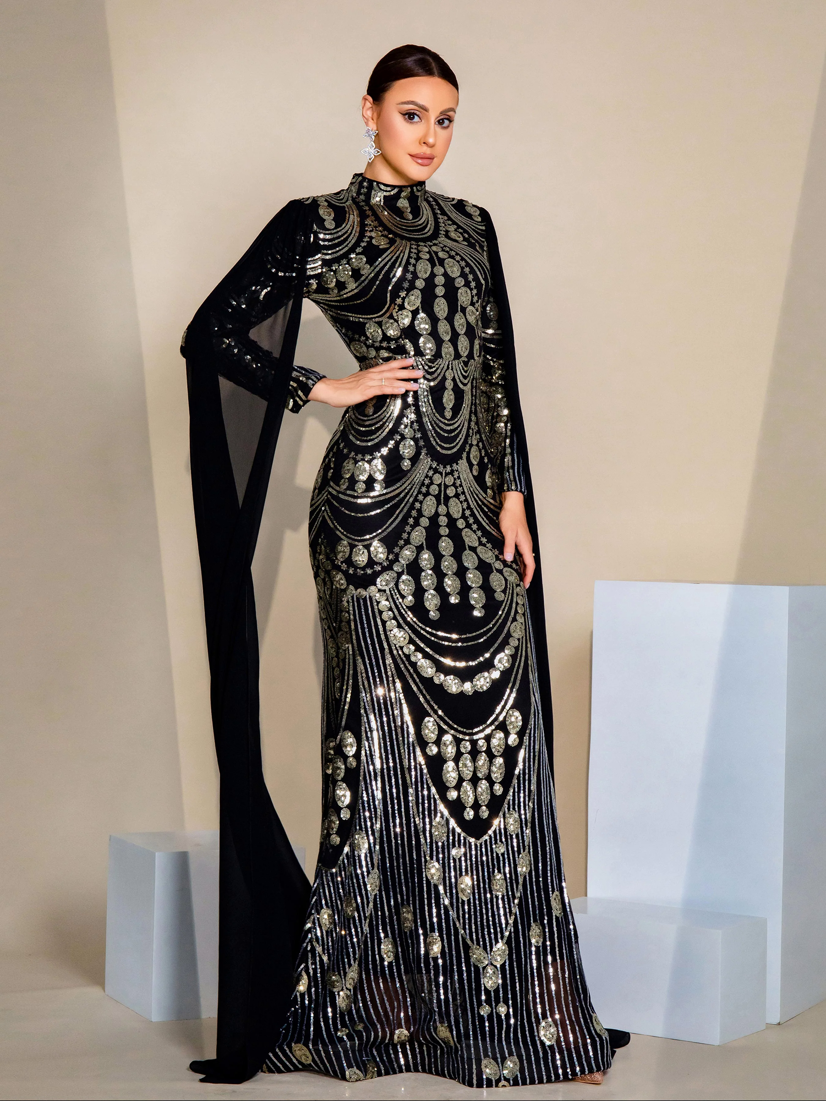 Stand Collar Full Cover Formal Dress MES00614 Stand Collar Full Cover Formal Dress MES00614