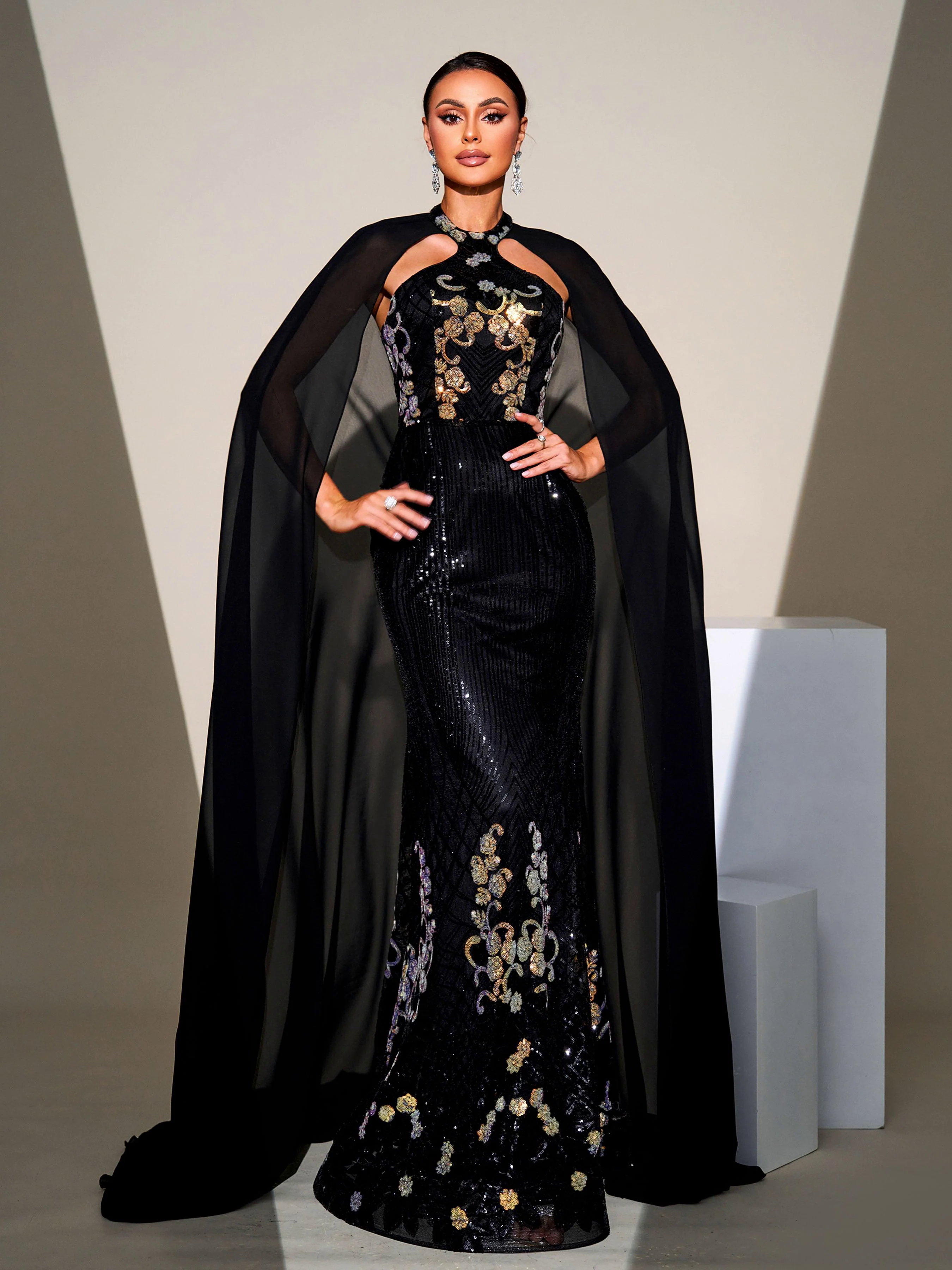 Cape Sleeve Mermaid Sequin Formal Dress DH80100 Cape Sleeve Mermaid Sequin Formal Dress DH80100