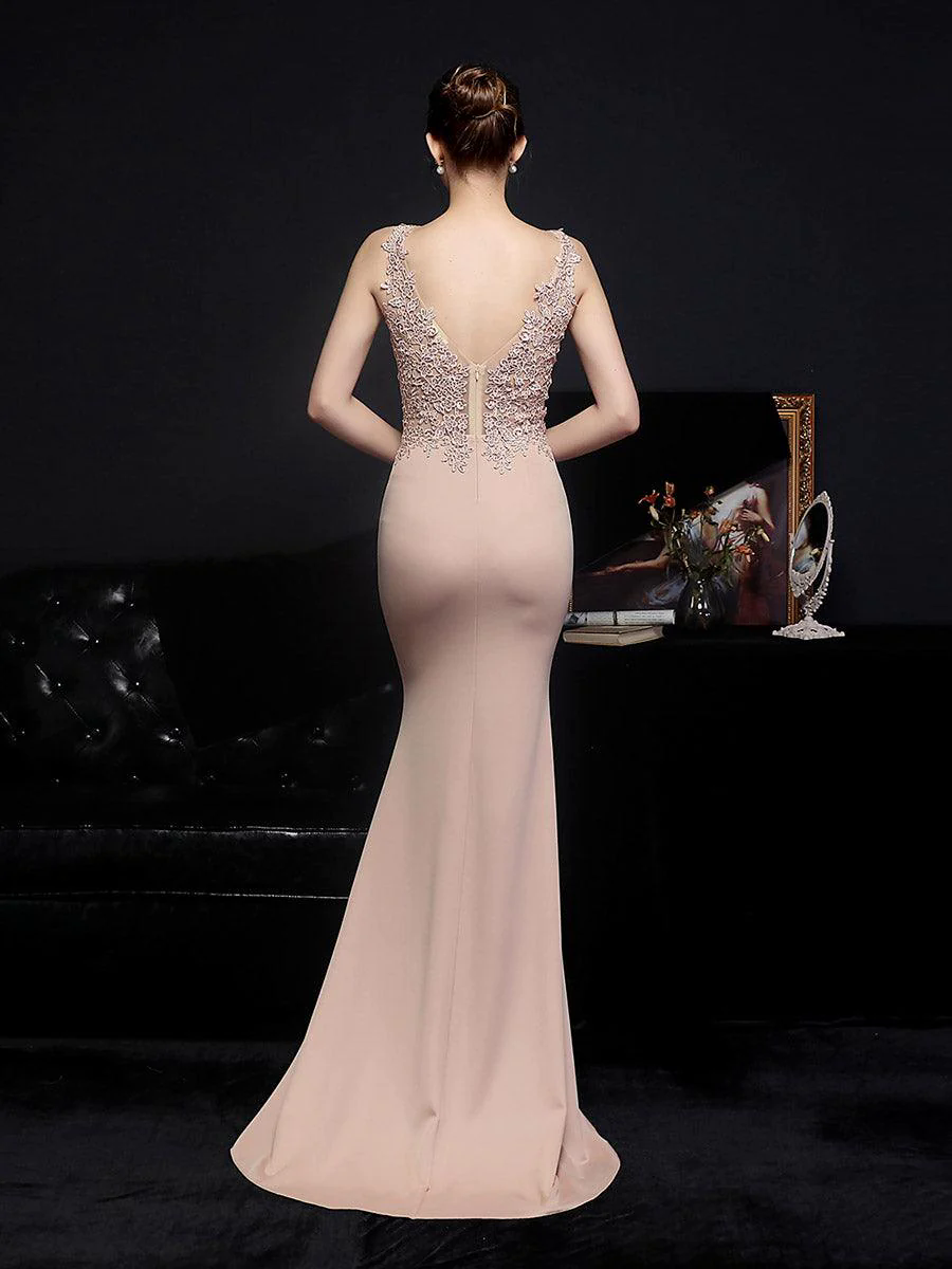 V-neck Sleeveless Embroidered Evening Dress MCW0951 V-neck Sleeveless Embroidered Evening Dress MCW0951