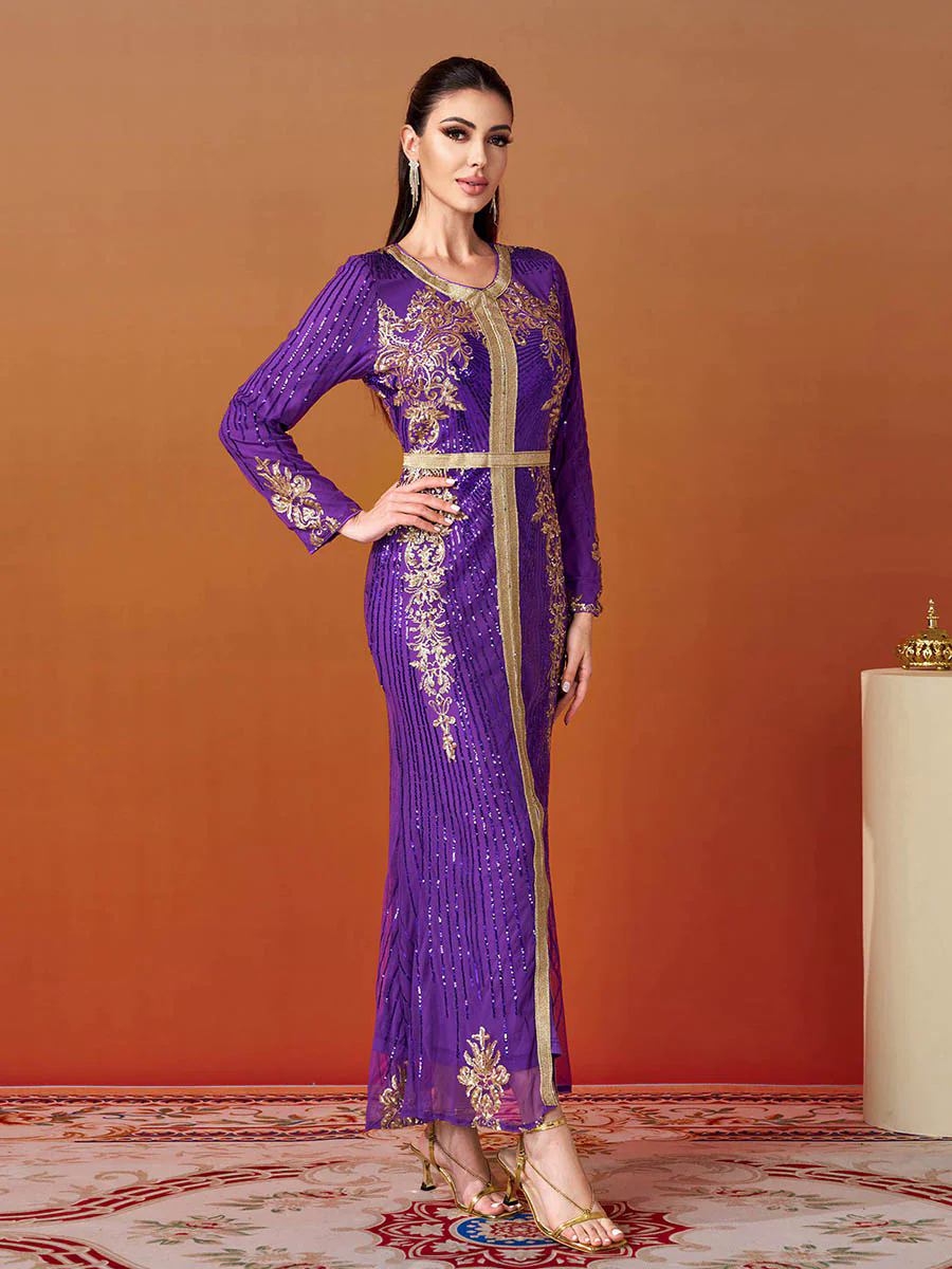 Long Sleeve Purple Sequin Dress ME00326 Long Sleeve Purple Sequin Dress ME00326