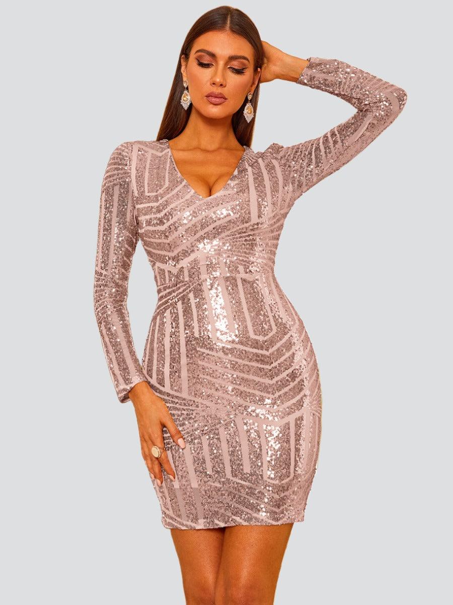 V-neck Long Sleeve Bodycon Dress FT2561 V-neck Long Sleeve Bodycon Dress FT2561
