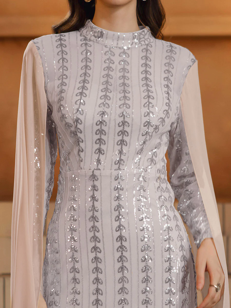 Stand Collar Leaf Sequin Arabian Dress MES00626 Stand Collar Leaf Sequin Arabian Dress MES00626