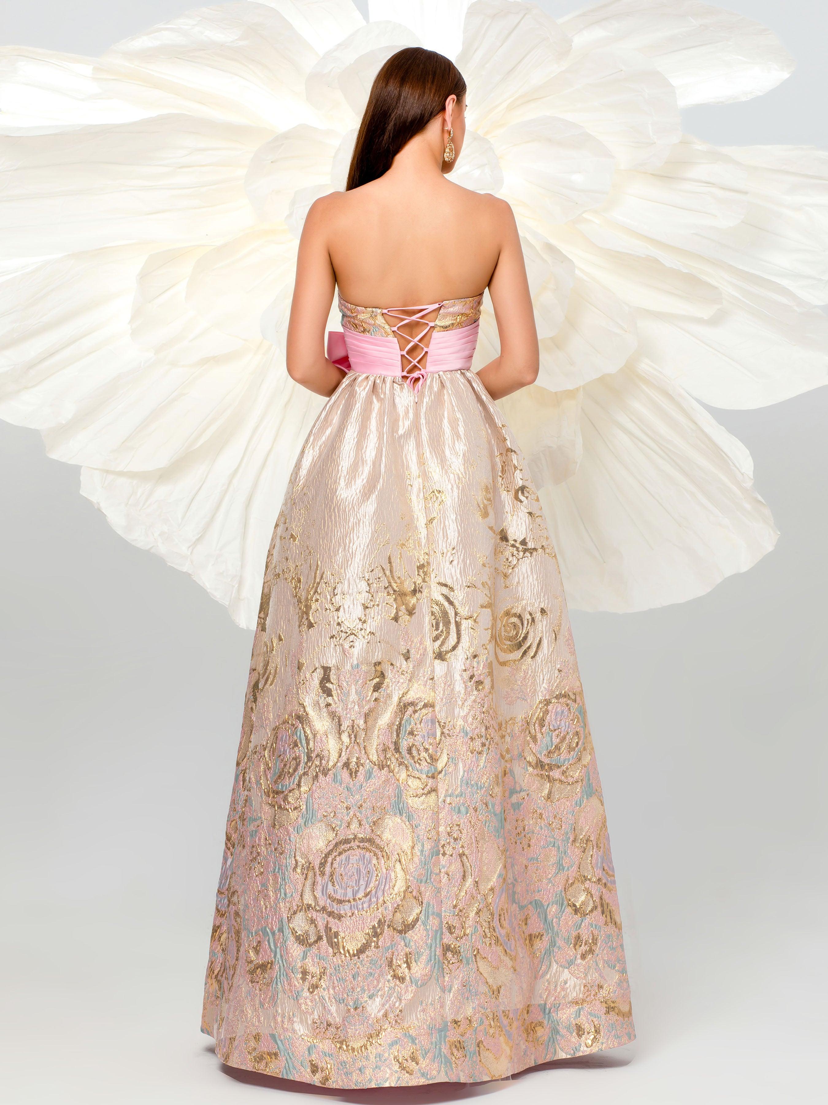 Jacquard Floral Strapless A-line Ball Gown DH80110 Jacquard Floral Strapless A-line Ball Gown DH80110
