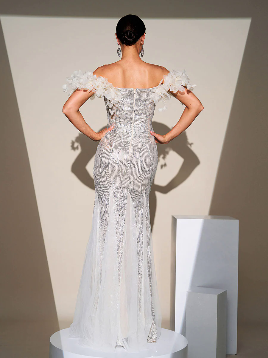 Off Shoulder Appliqued Sequin Mermaid Dress RJ11867 Off Shoulder Appliqued Sequin Mermaid Dress RJ11867