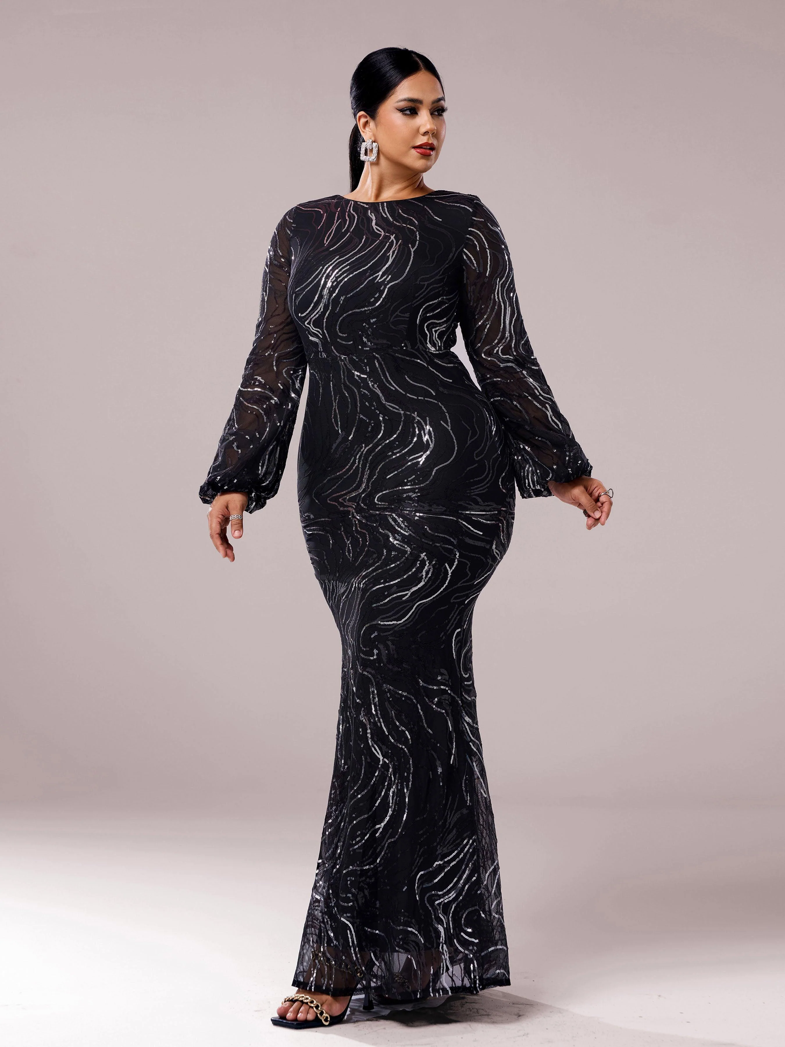 Plus Size Long Sleeve Sequin Prom Dress PXJ1500 Plus Size Long Sleeve Sequin Prom Dress PXJ1500