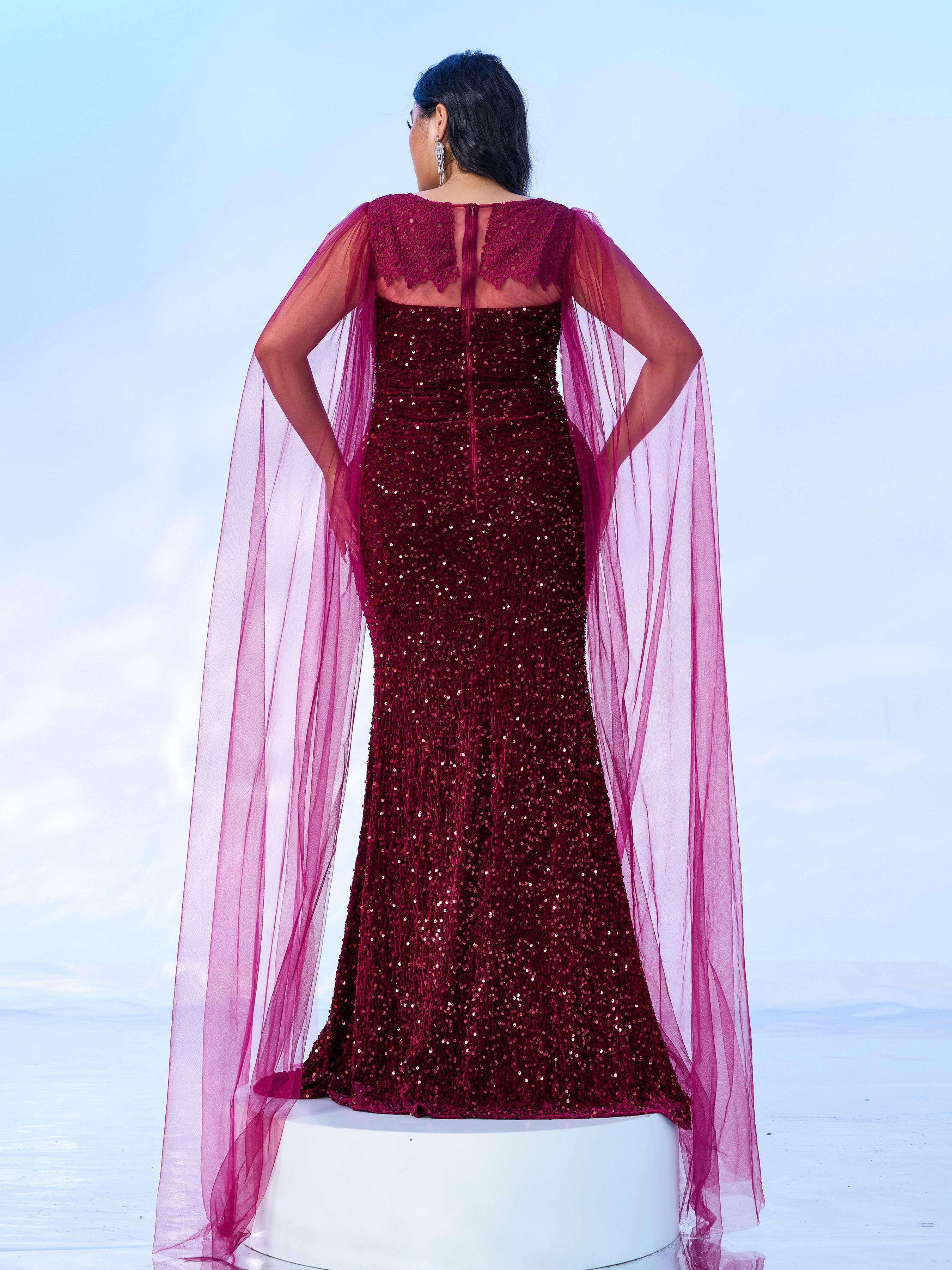 Plus Burgundy Panel Sequin Split Prom Dress PMES00533 Plus Burgundy Panel Sequin Split Prom Dress PMES00533