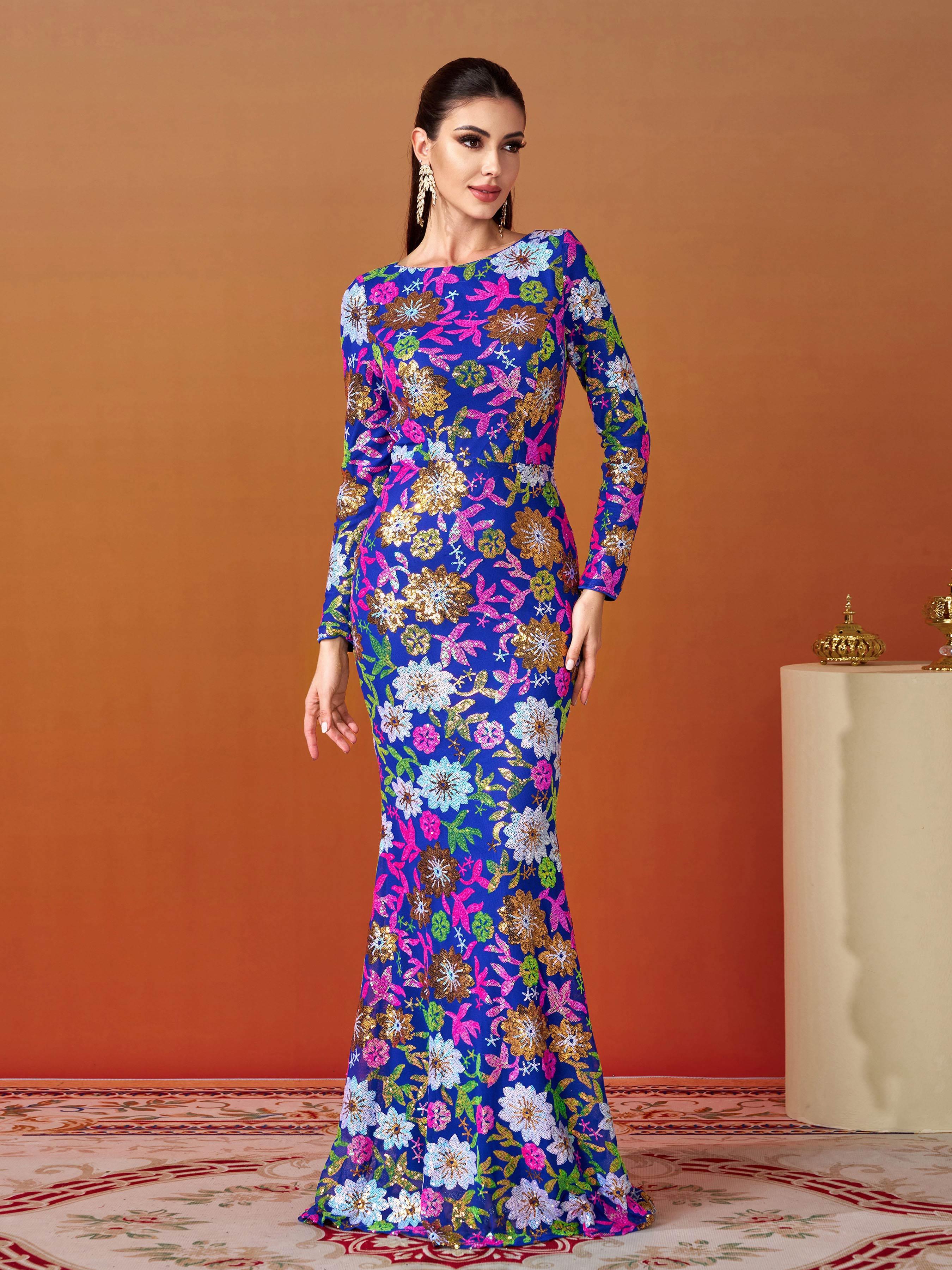 Crew Neck Floral Sequin Dress RJ10987 Crew Neck Floral Sequin Dress RJ10987