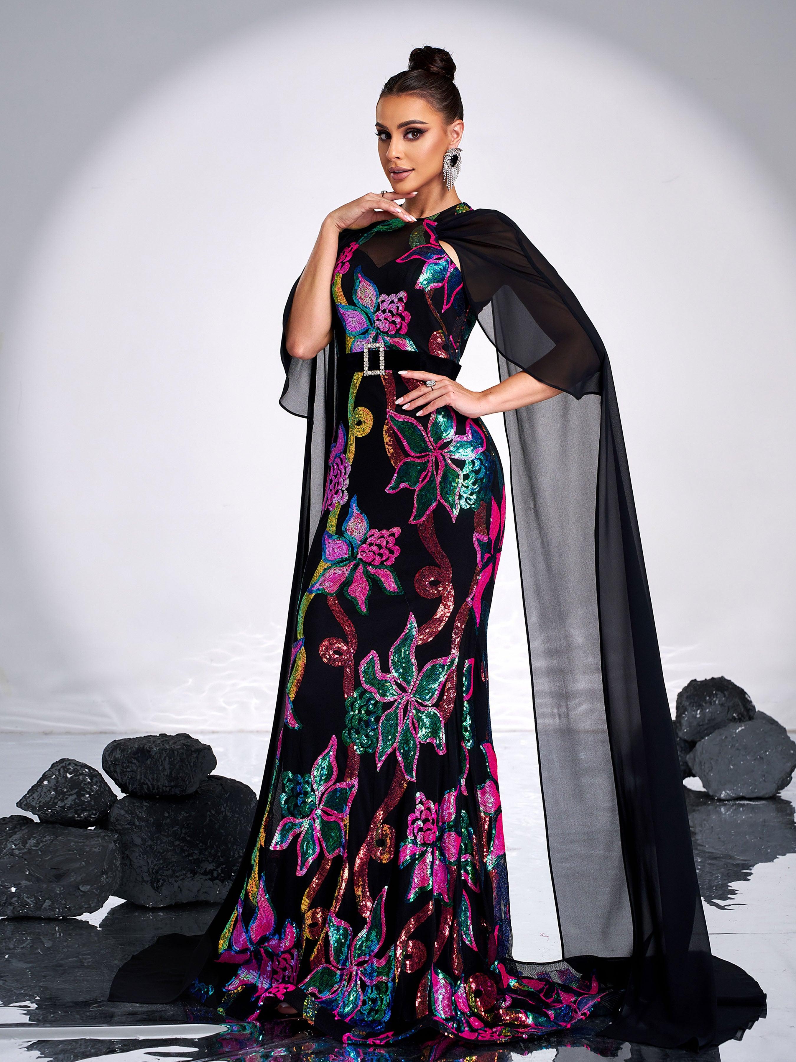 Elegant Round Neck Floral Sequin Mermaid Evening Dress DH80213 Elegant Round Neck Floral Sequin Mermaid Evening Dress DH80213