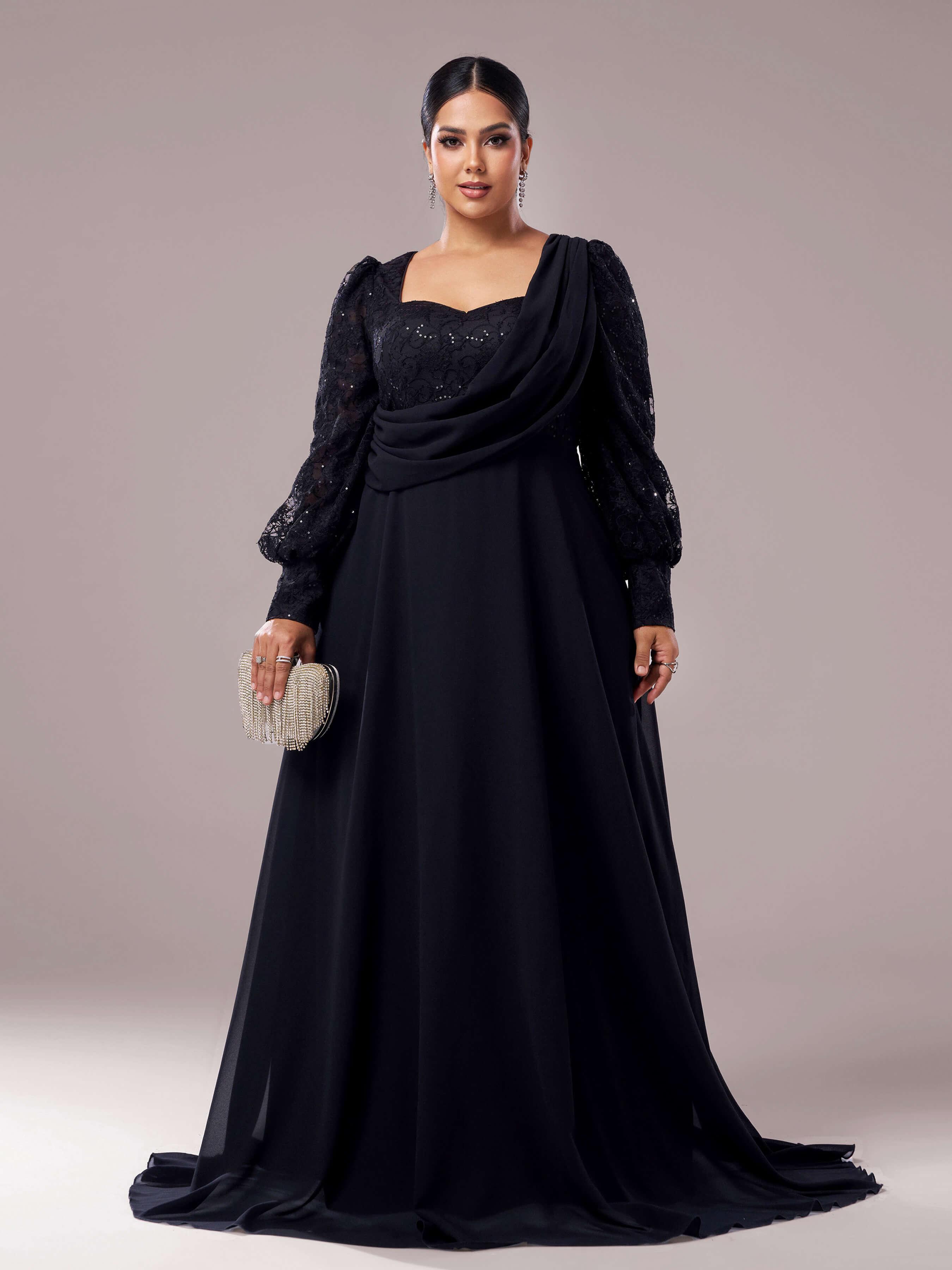 Plus Black Square Neck Lace A-line Prom Dress PRX70318 Plus Black Square Neck Lace A-line Prom Dress PRX70318