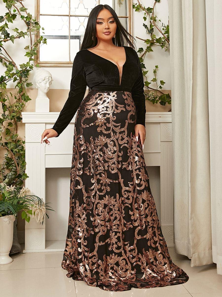 Plus Deep V Neck Backless Black Prom Dress PXJ1678 Plus Deep V Neck Backless Black Prom Dress PXJ1678