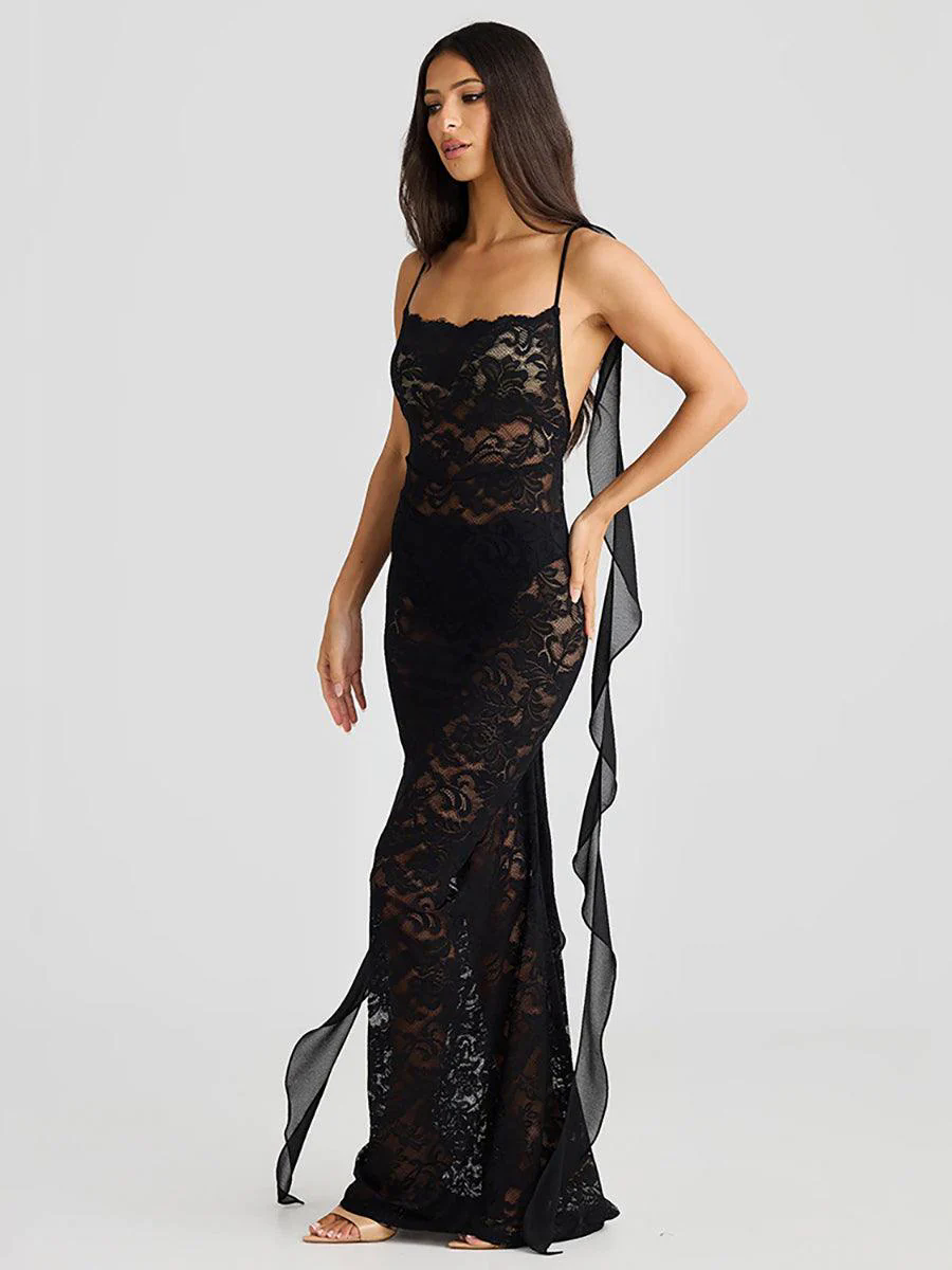 Backless Lace See-through Floral Party Dress MYC2025 Backless Lace See-through Floral Party Dress MYC2025