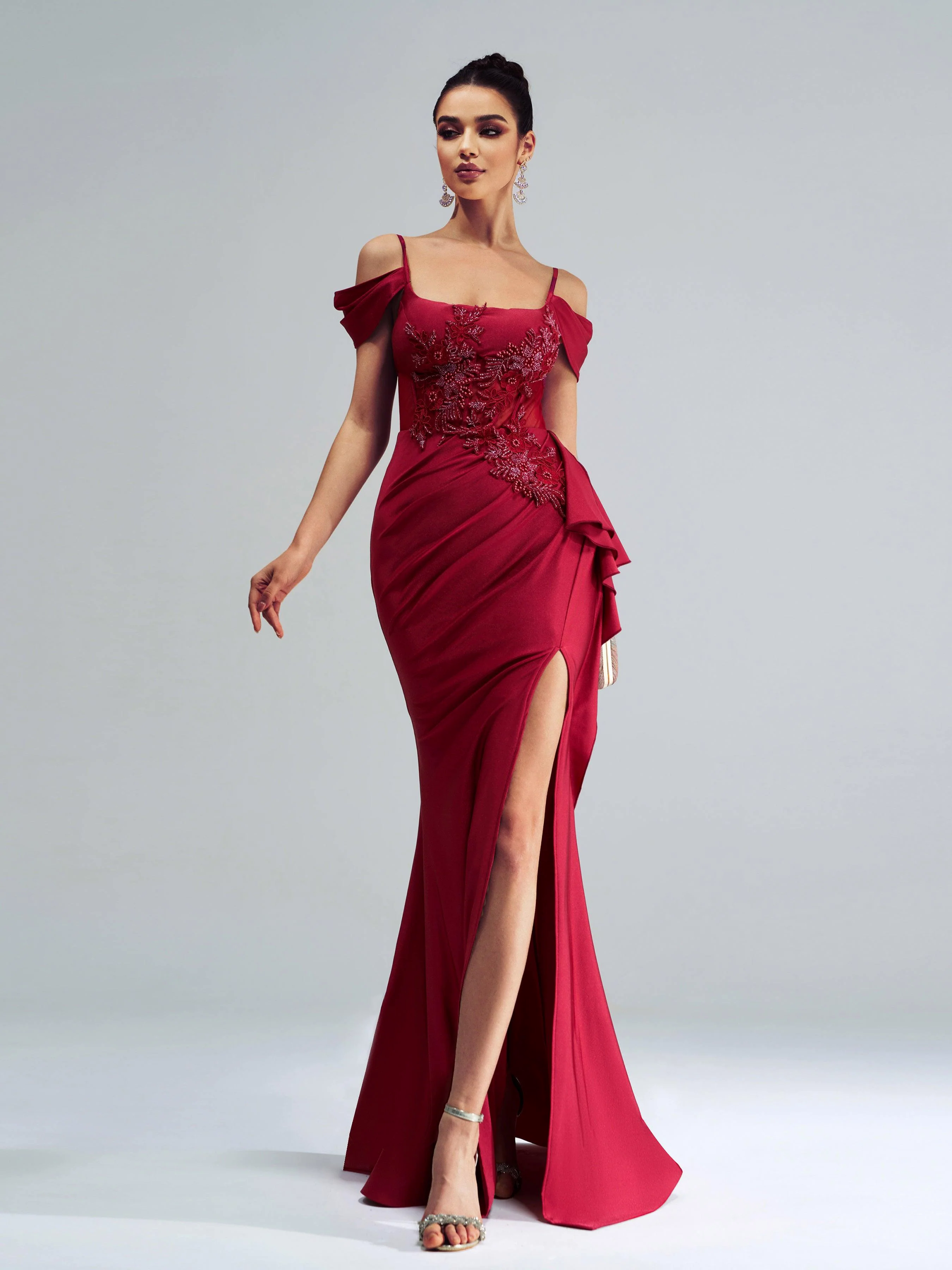 Red Embroidered Ruffled Mermaid Prom Dress DH80253 Red Embroidered Ruffled Mermaid Prom Dress DH80253