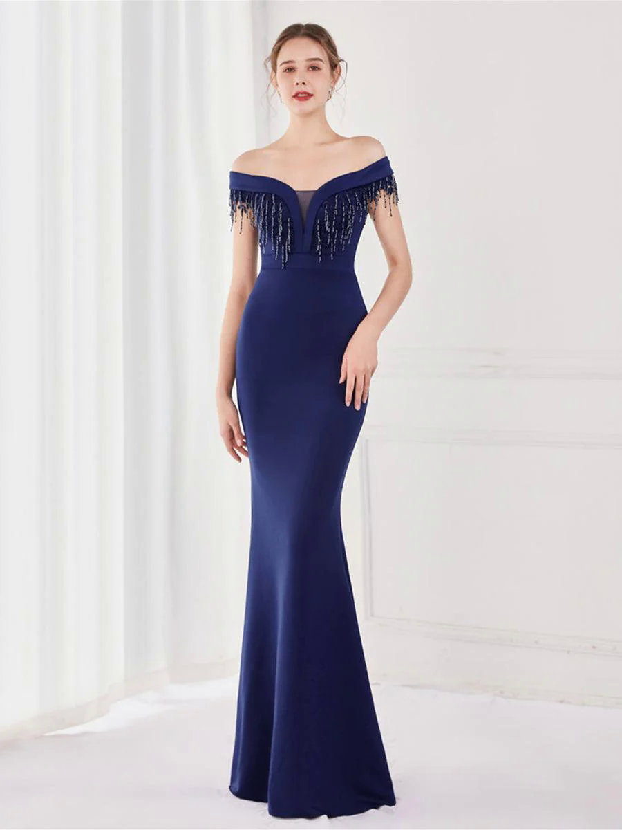 Off Shoulder Fringed Mermaid Prom Dress MYC2009 Off Shoulder Fringed Mermaid Prom Dress MYC2009