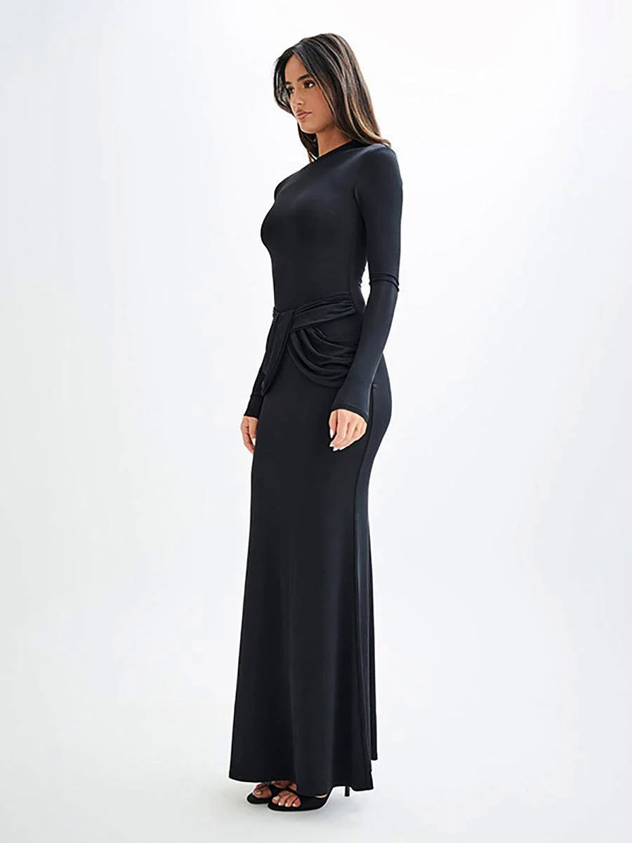 Crew Neck Solid Long Sleeve Corss Prom Dress MYC2018 Crew Neck Solid Long Sleeve Corss Prom Dress MYC2018