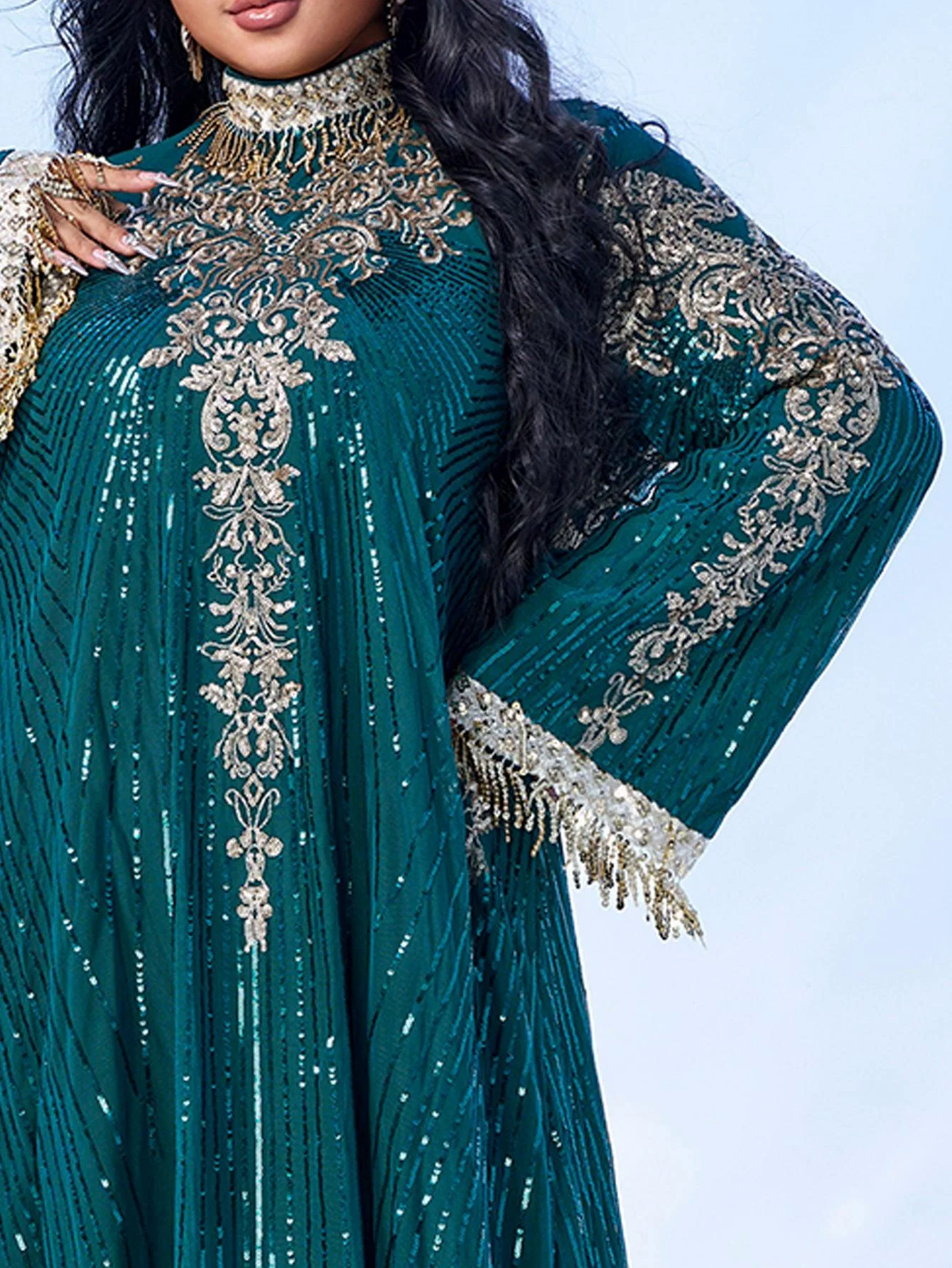 Plus Long Sleeve Sequin Midi Dress PMES00344 Plus Long Sleeve Sequin Midi Dress PMES00344