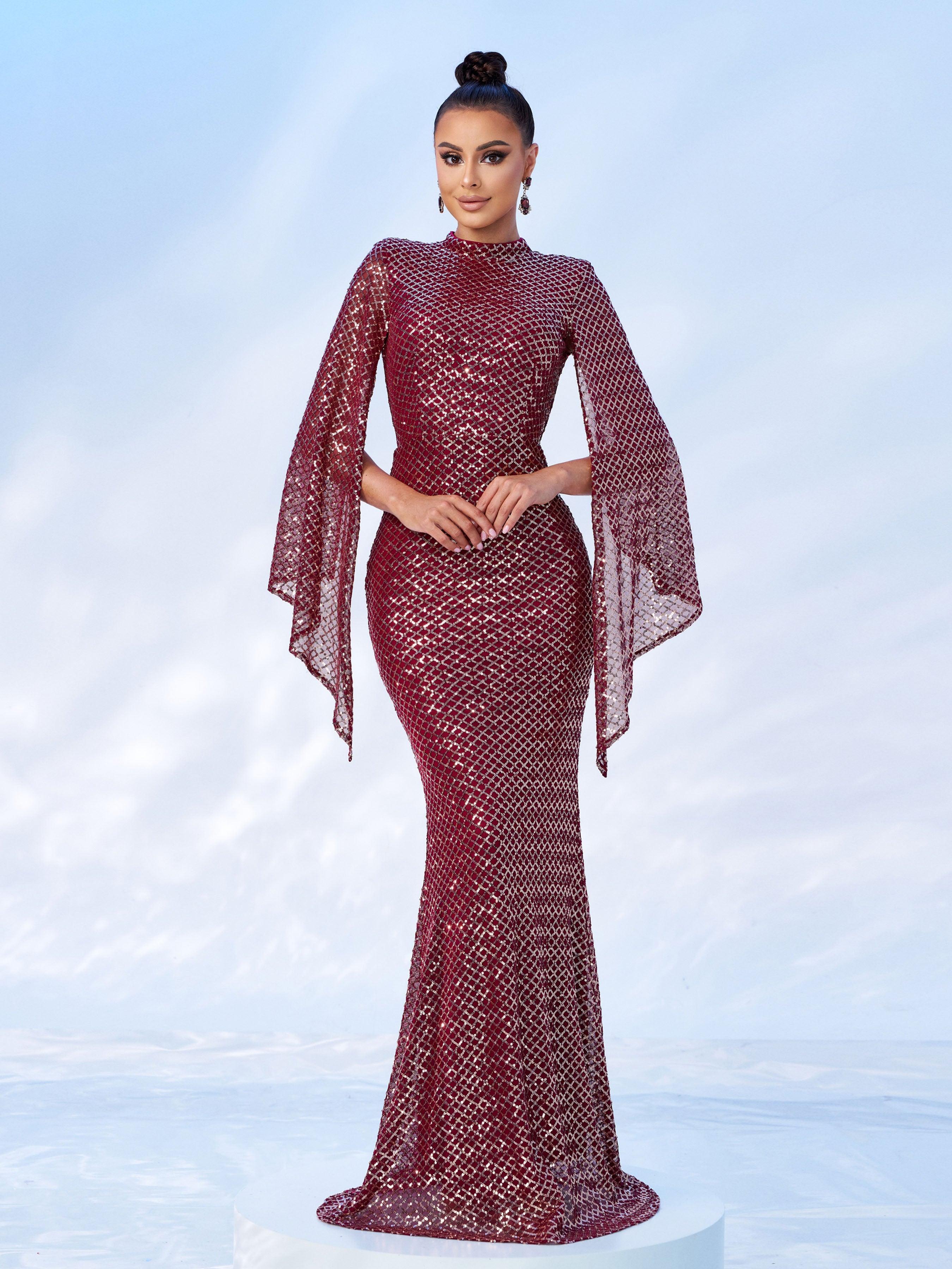 Glitter Bell Sleeve Mermaid Dress XJ1263 Glitter Bell Sleeve Mermaid Dress XJ1263