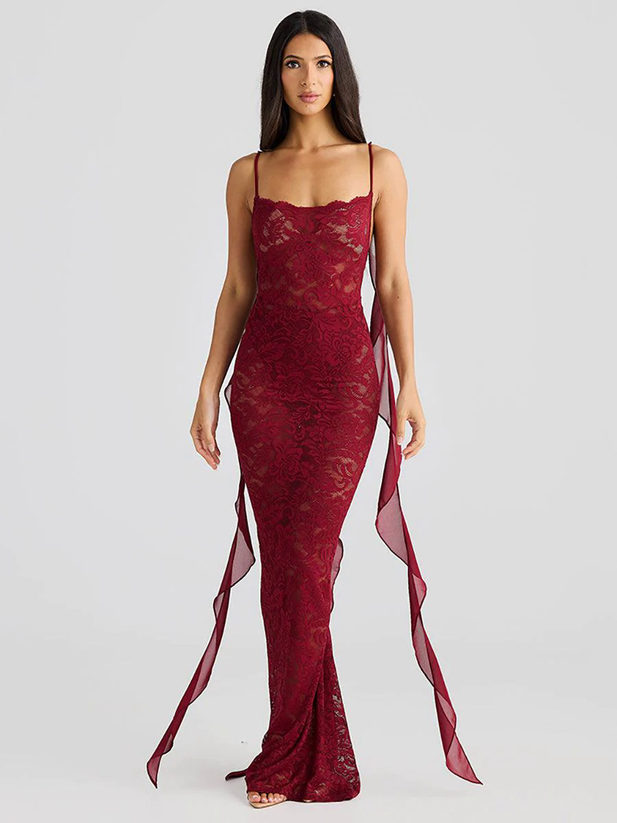 Backless Lace See-through Floral Party Dress MYC2025 Backless Lace See-through Floral Party Dress MYC2025